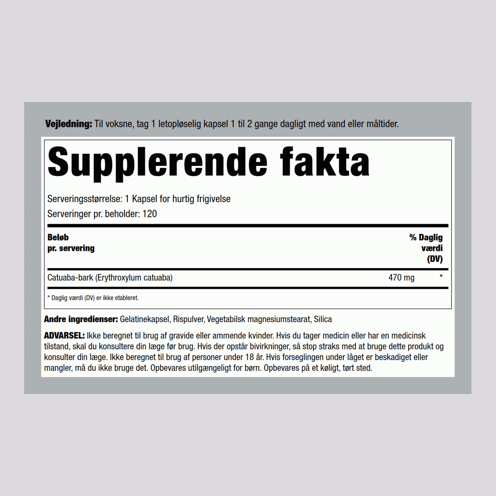 Catuaba-bark  470 mg 120 Kapsler for hurtig frigivelse     