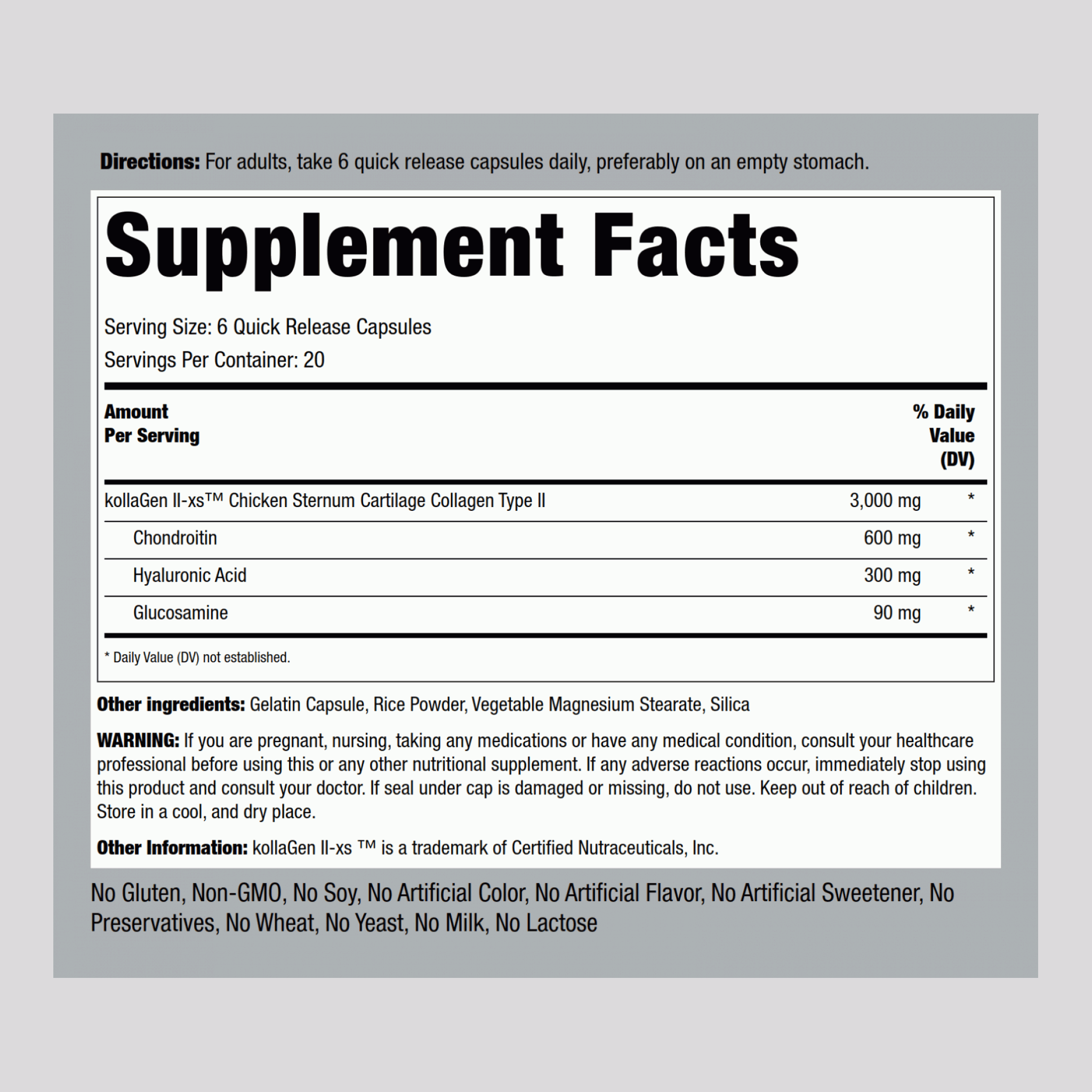 Chicken Sternum Collagen Type II, 3000 mg (per serving), 120 Quick Release Capsules, 2  Bottles