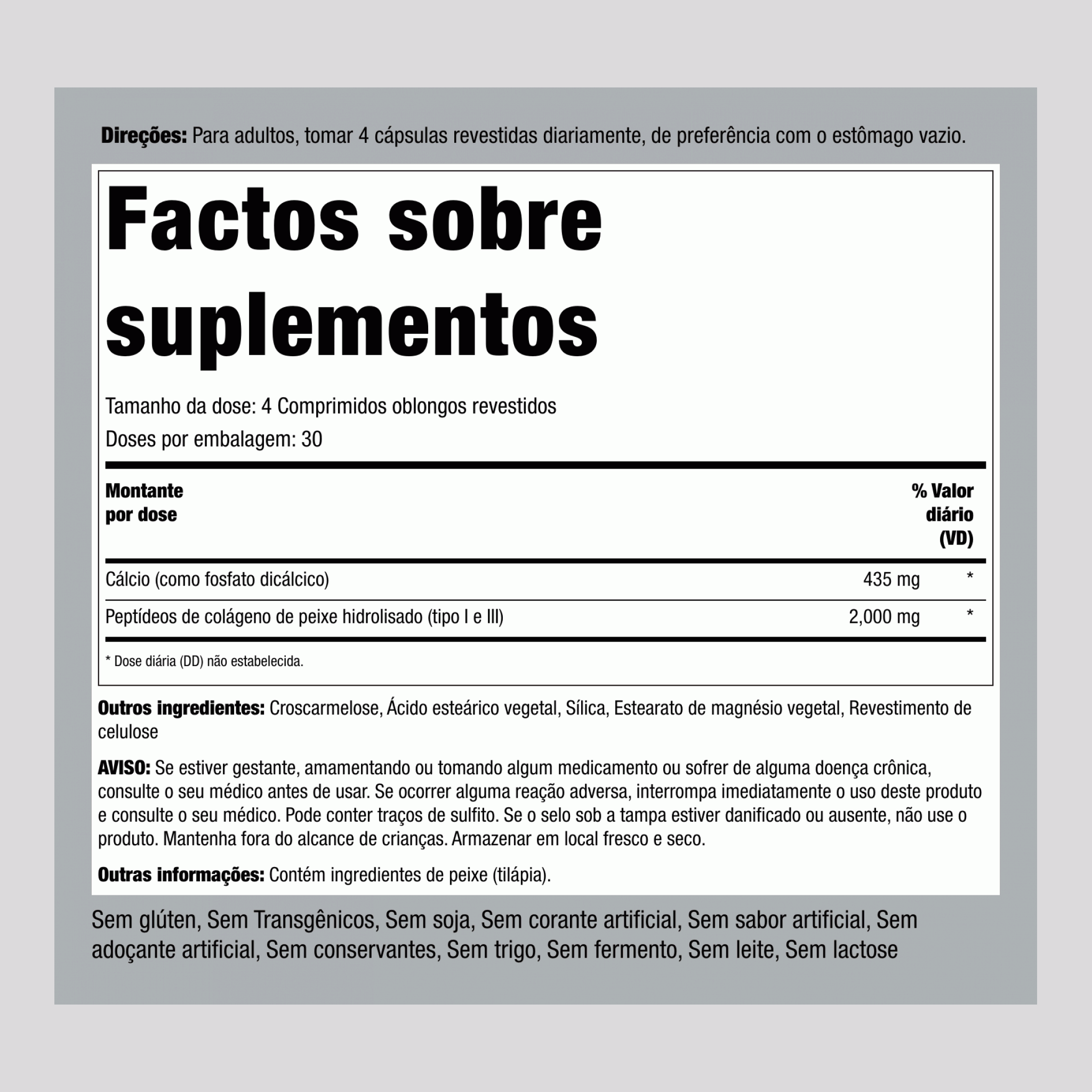 Colágeno Marinho Tipo 1 2000 mg (por dose) 120 Comprimidos oblongos revestidos 2 Frascos