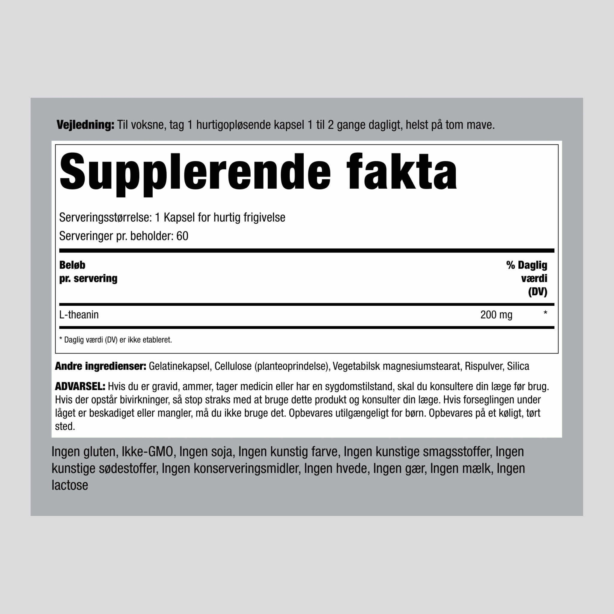 L-theanin  200 mg 60 Kapsler for hurtig frigivelse     