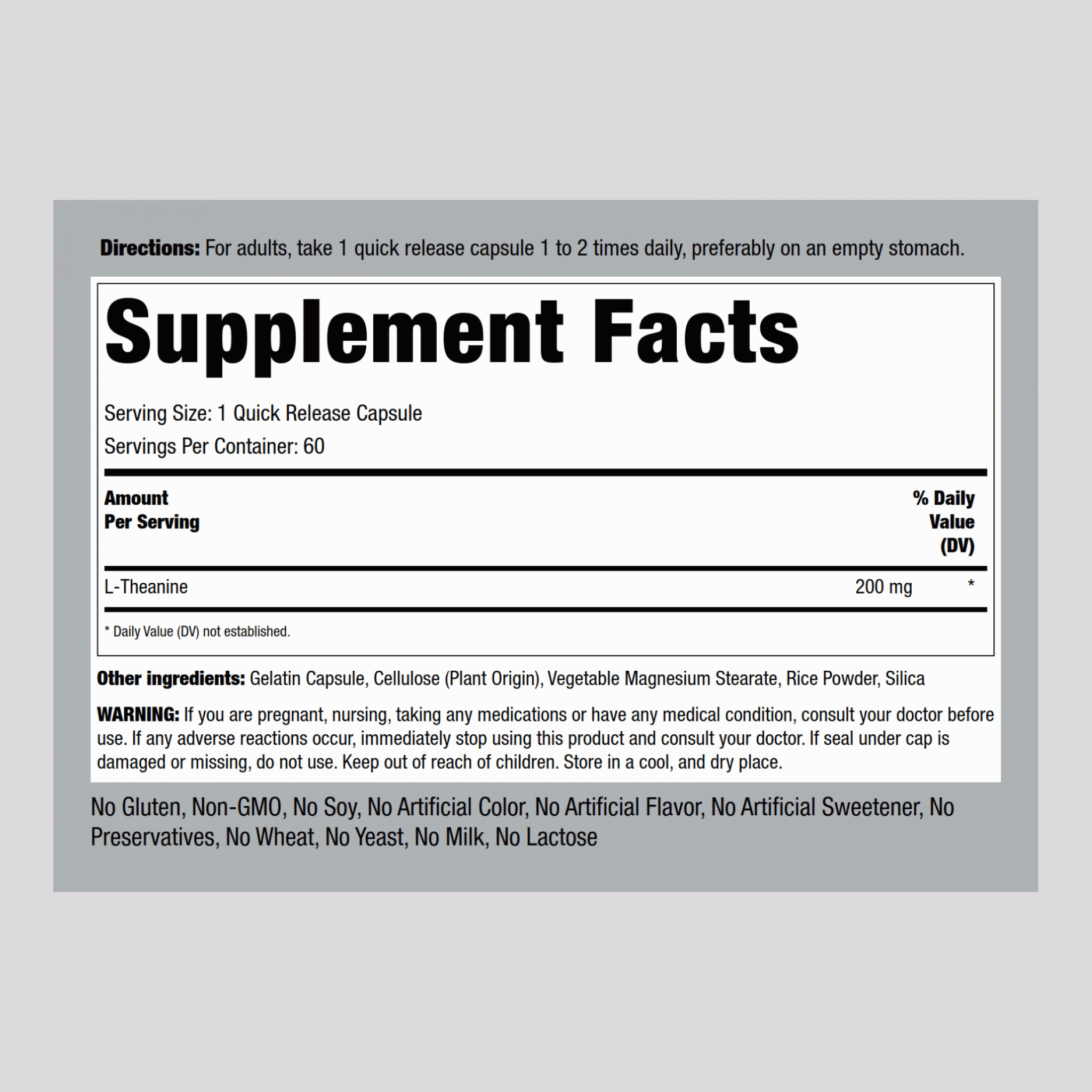 L-Theanine,  200 mg 60 Gélules à libération rapide 2 Bouteilles