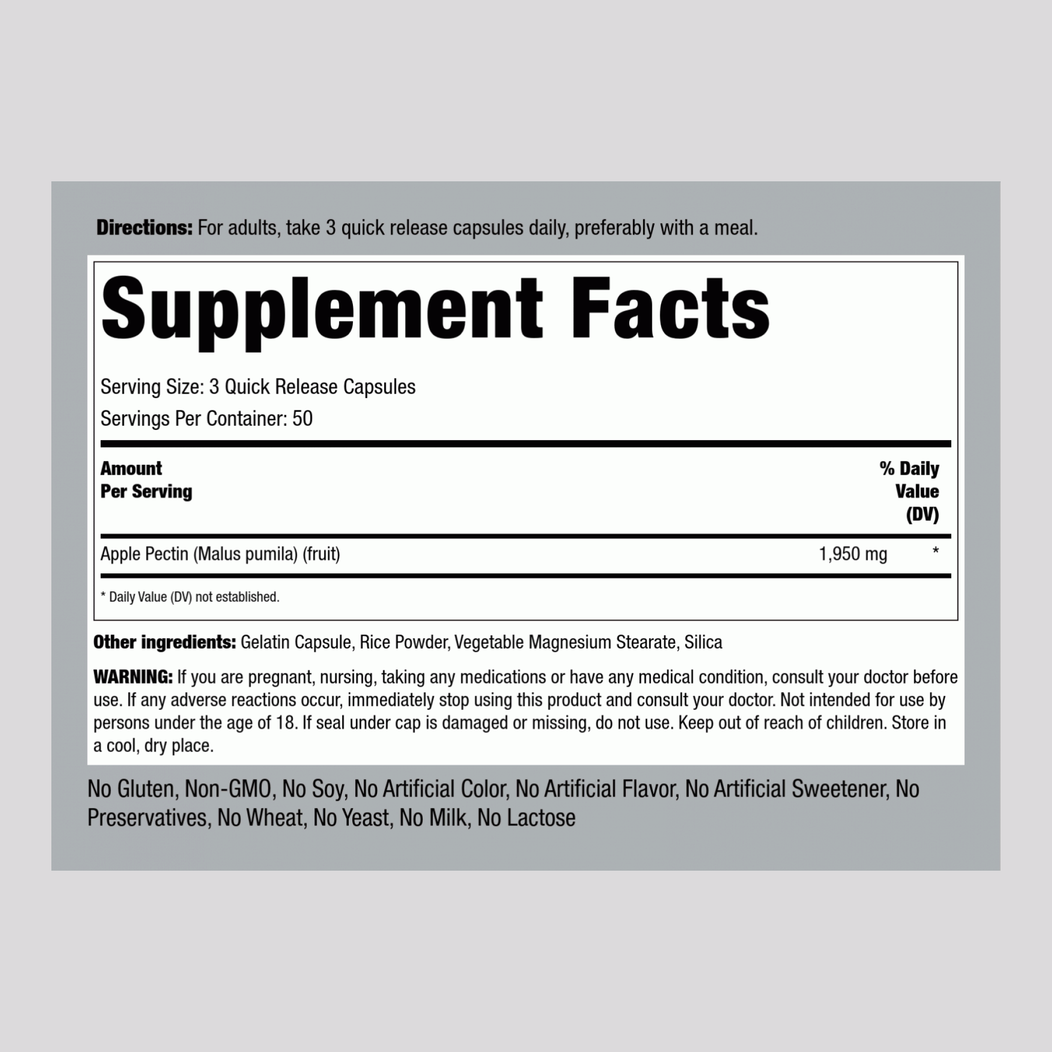 Apple Pectin, 1950 mg (per serving), 150 Quick Release Capsules