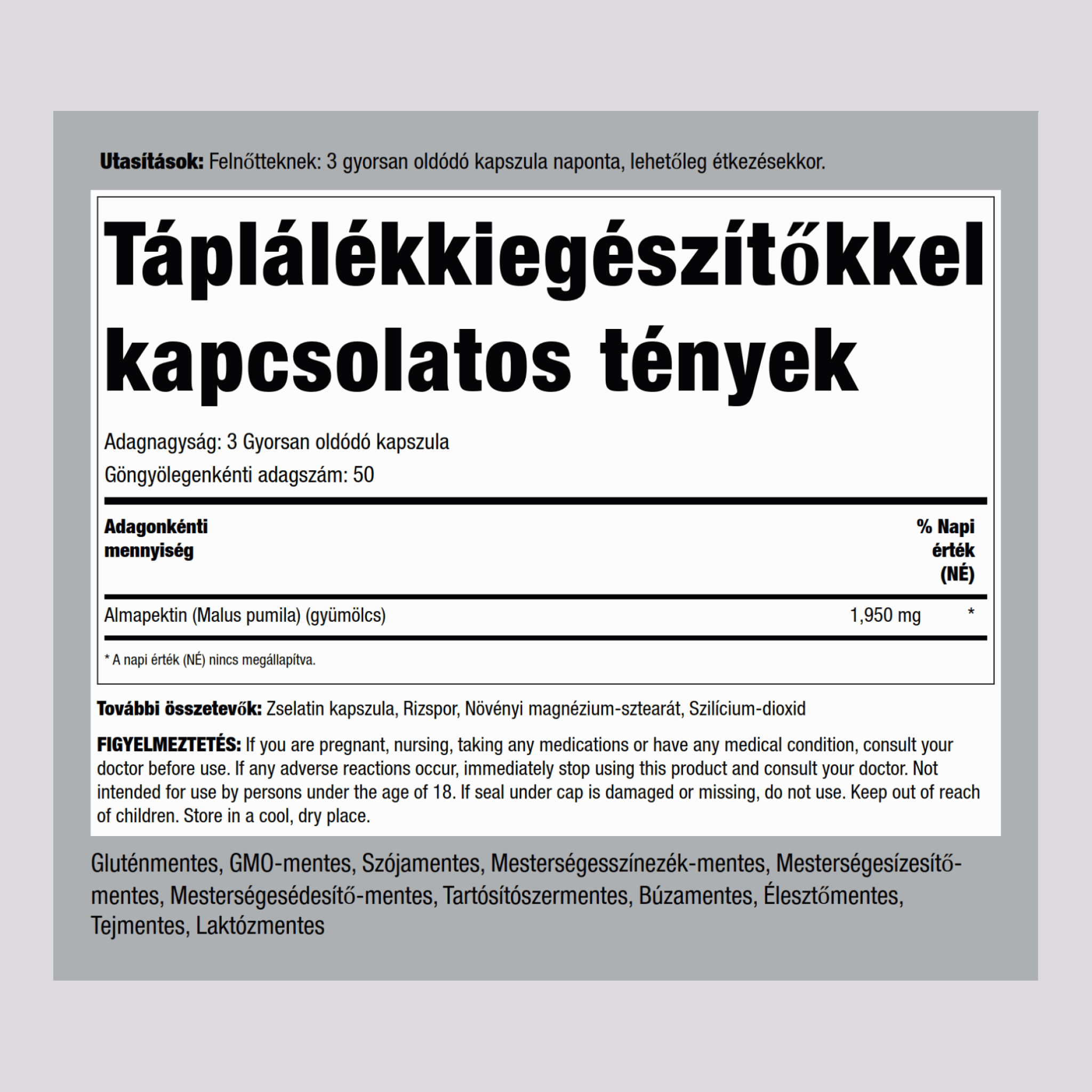 Almapektin  1950 mg (adagonként) 150 Gyorsan oldódó kapszula 2 Palackok   