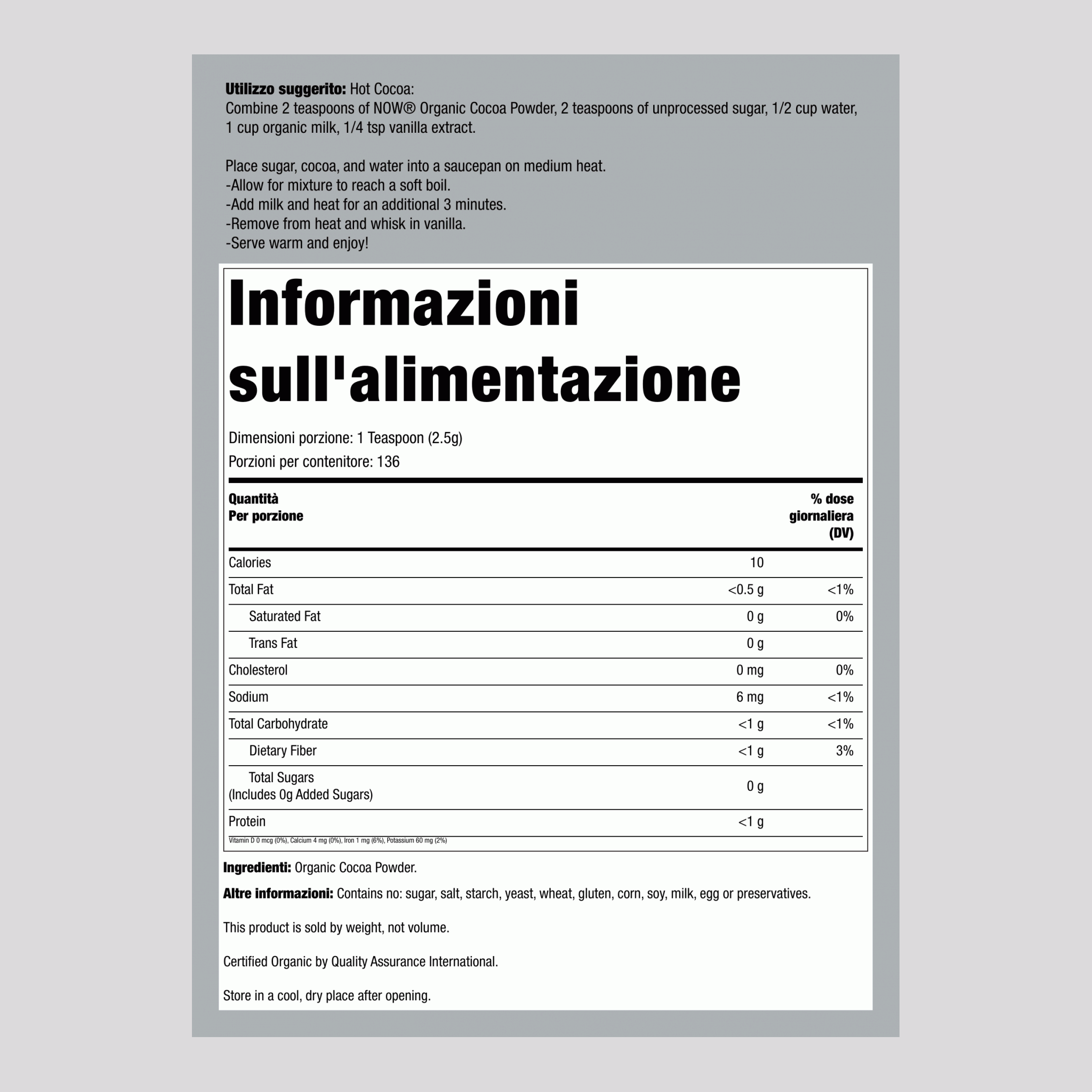 Cacao in polvere 12 oz 340 g Bottiglia    