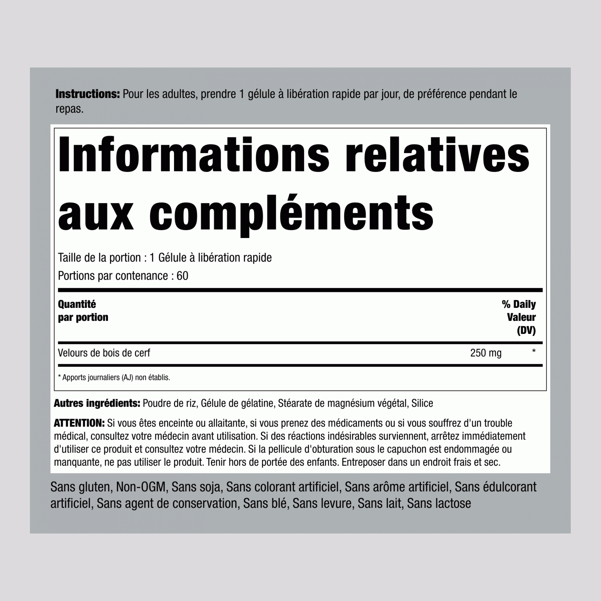IGF-1 Velours de bois de cerf 60 Gélules à libération rapide       