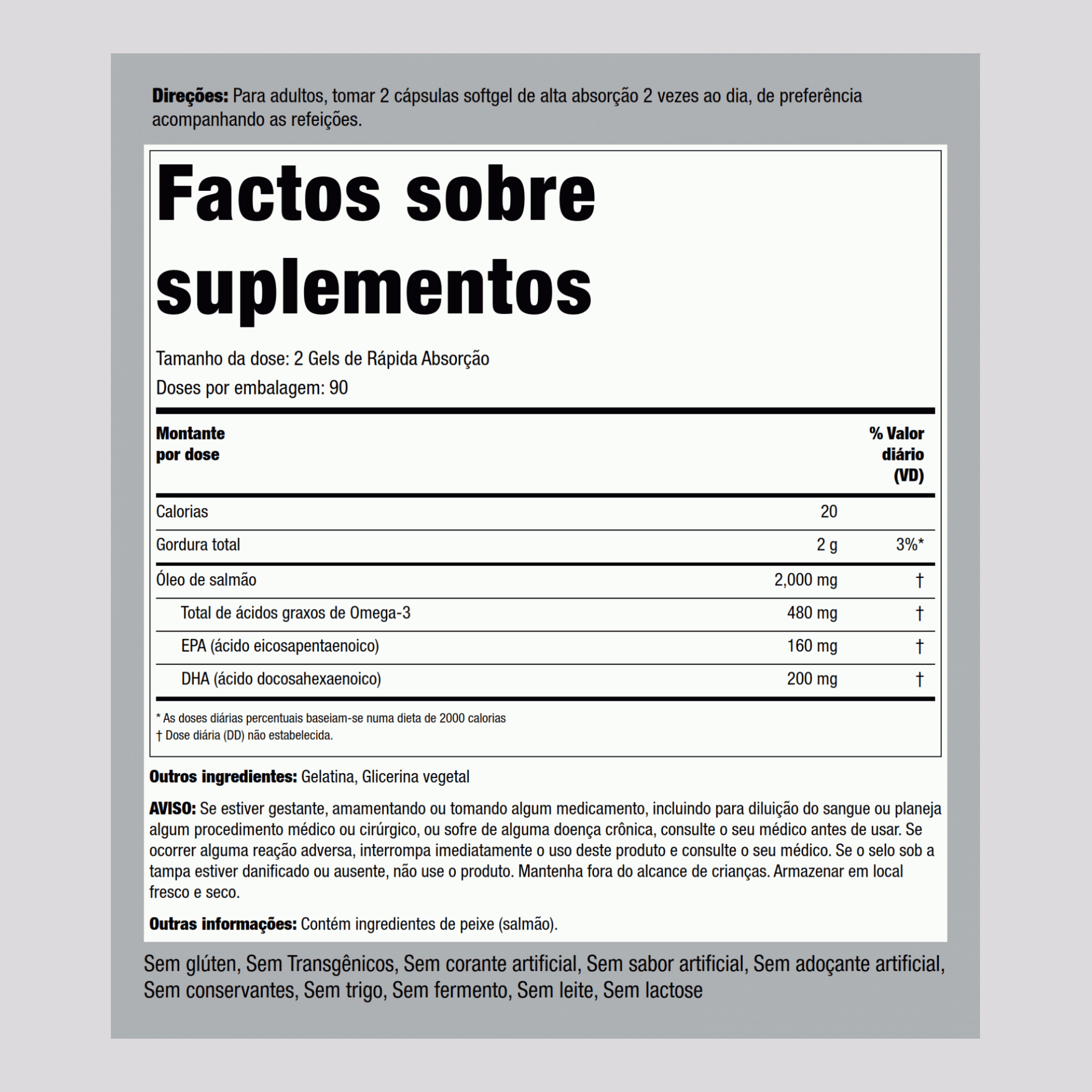 Óleo virgem de salmão selvagem do Alasca 1000 mg Gama completa 180 Gels de Rápida Absorção       