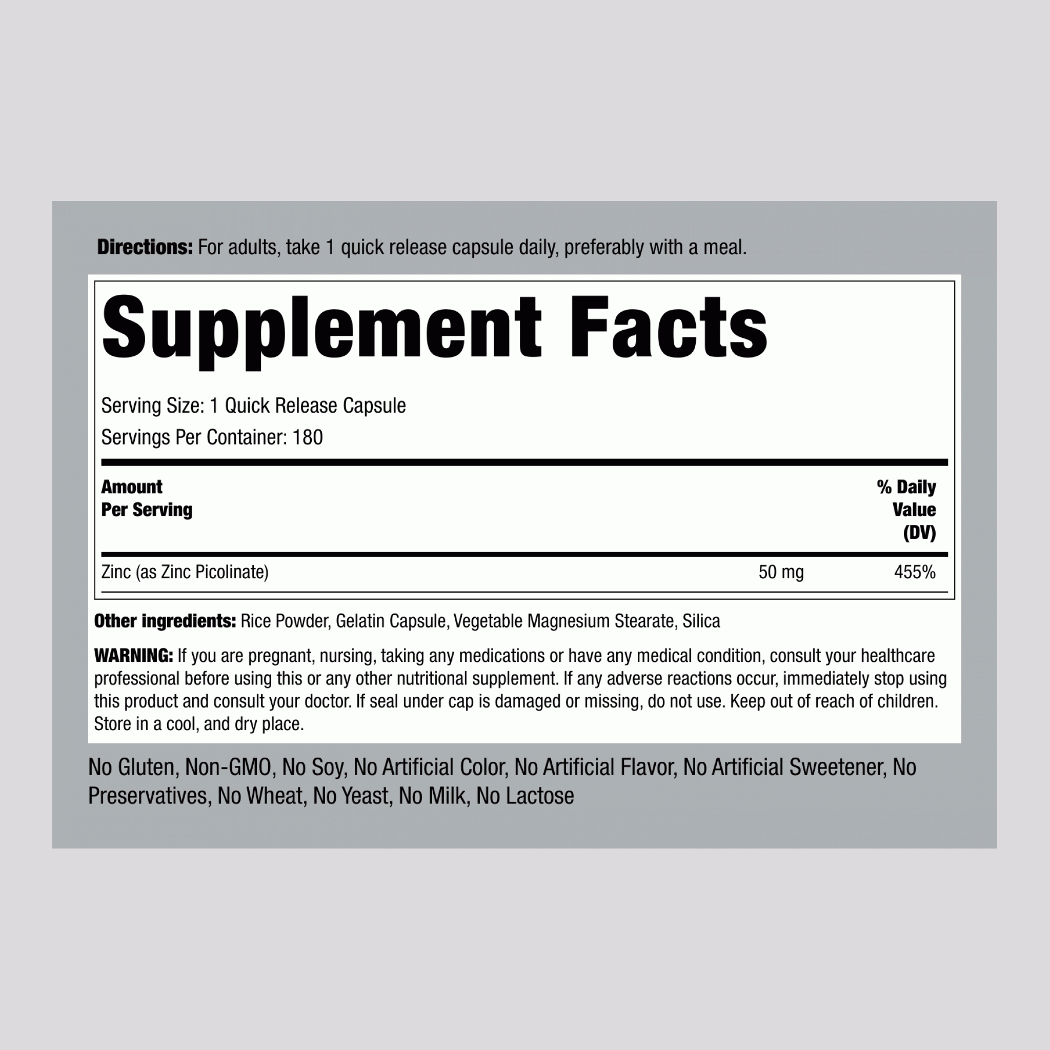 吡啶羧酸鋅膠囊（高吸收鋅）  50 mg 180 快速釋放膠囊     