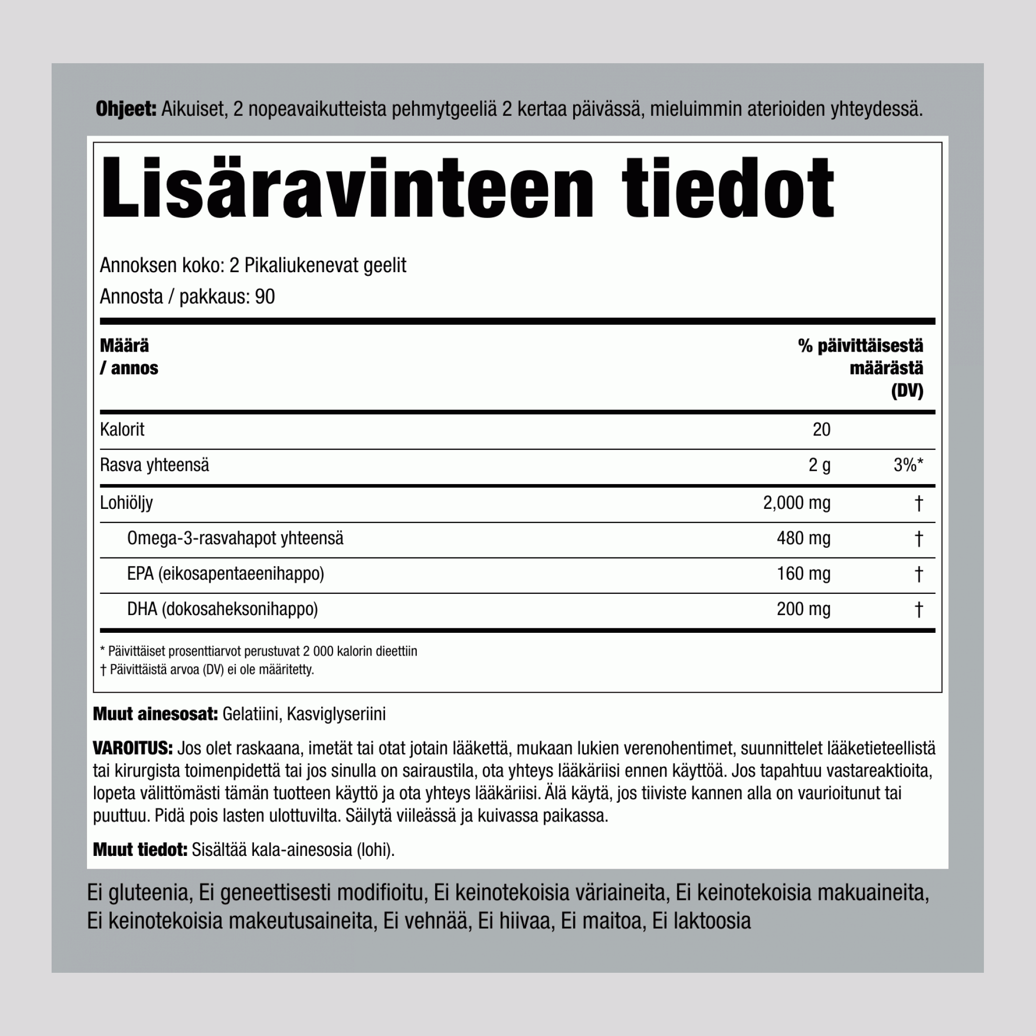 Lohiöljy 1 000 mg Alaskan villilohesta 180 Pikaliukenevat geelit 2 Pulloa     
