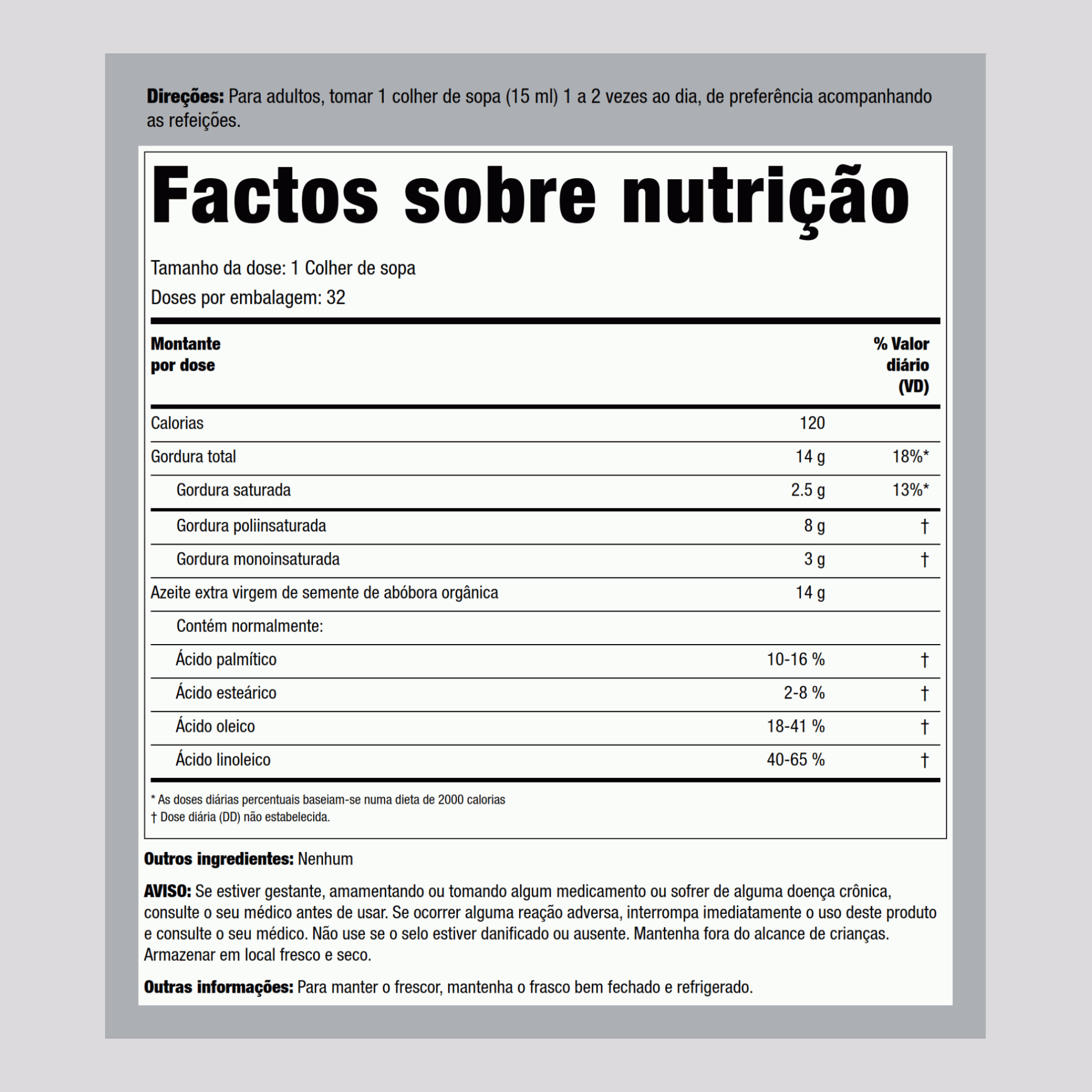 Óleo de sementes de abóbora pressão a frio (Orgânico) 16 fl oz 473 ml Frasco    