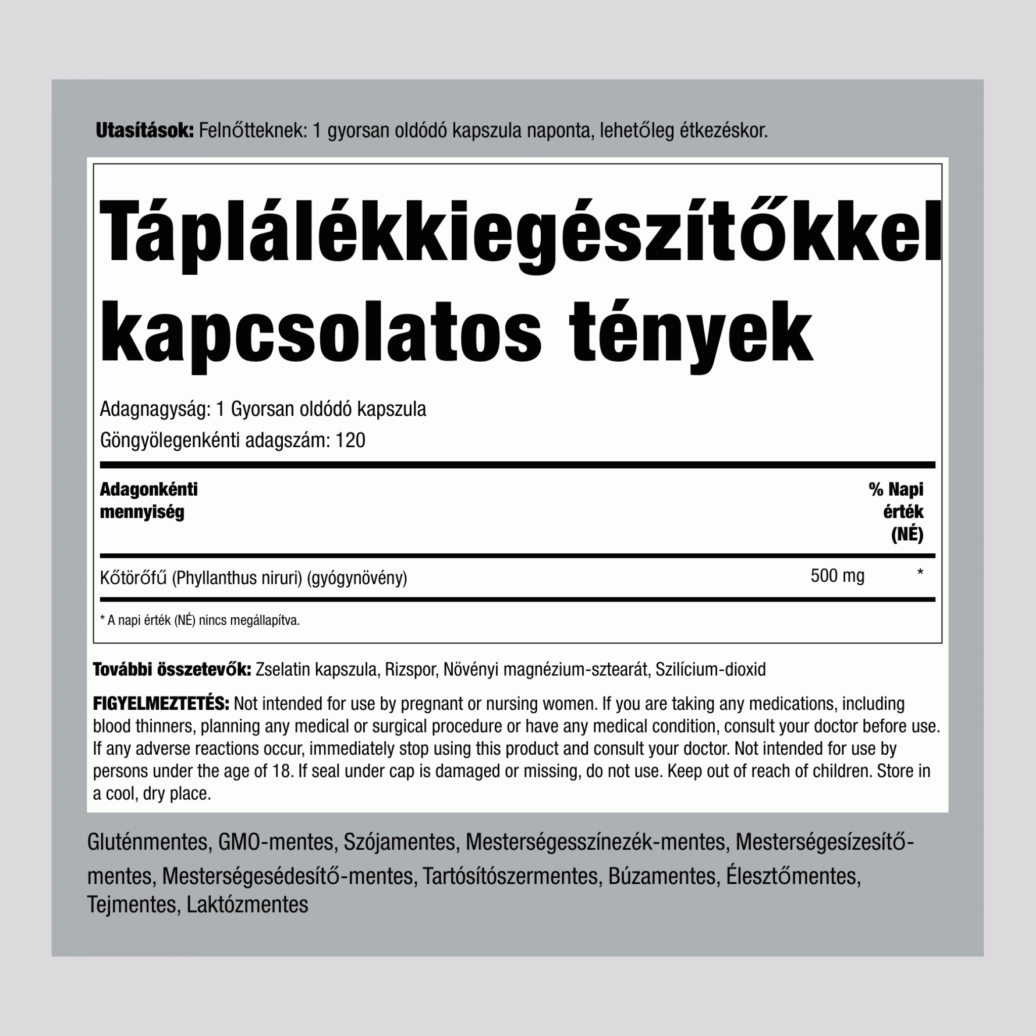 Chanca Piedra (Phyllanthus niruri),  500 mg 120 Gyorsan oldódó kapszula 2 Palackok