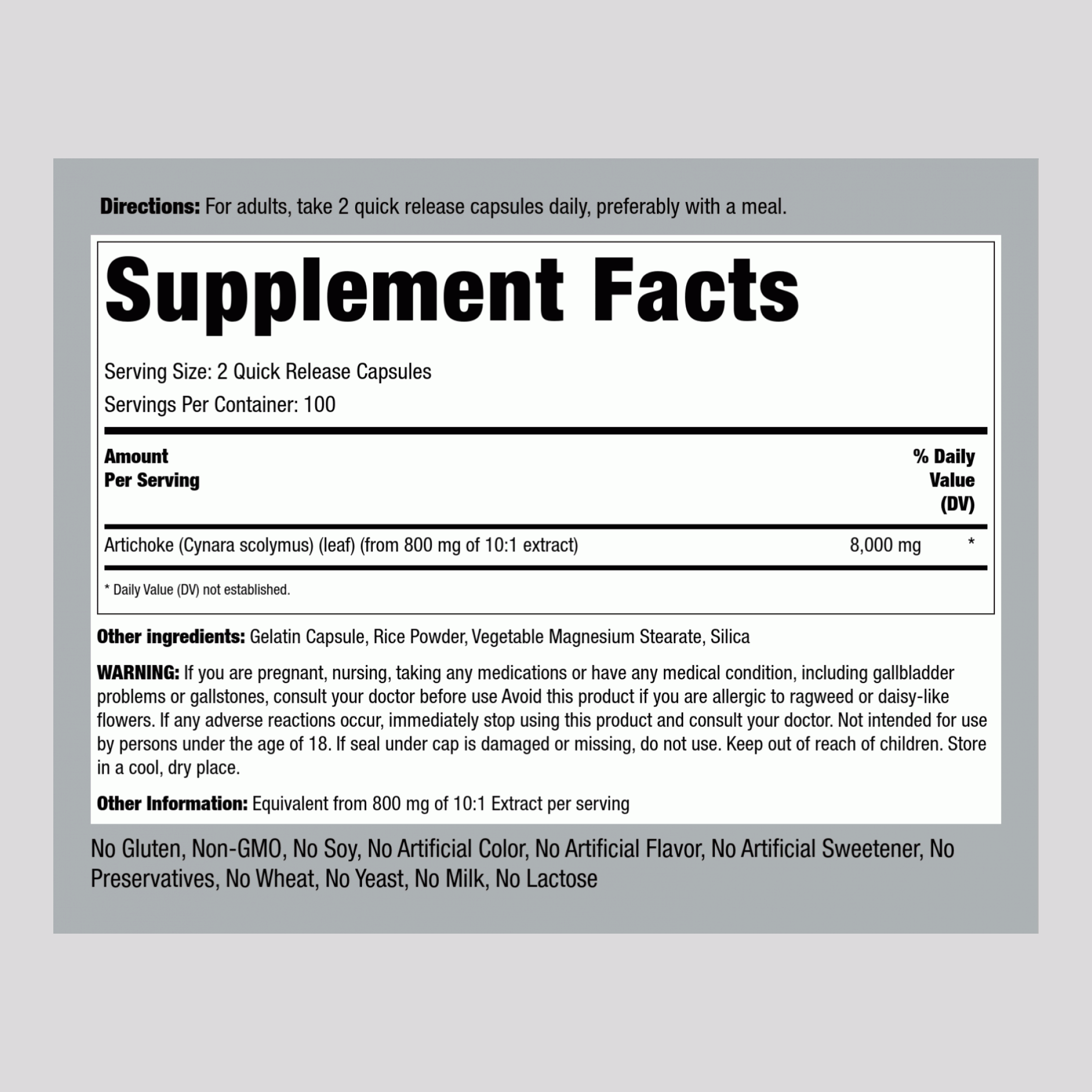 Artichoke Leaf, 8000 mg (per serving), 200 Quick Release Capsules