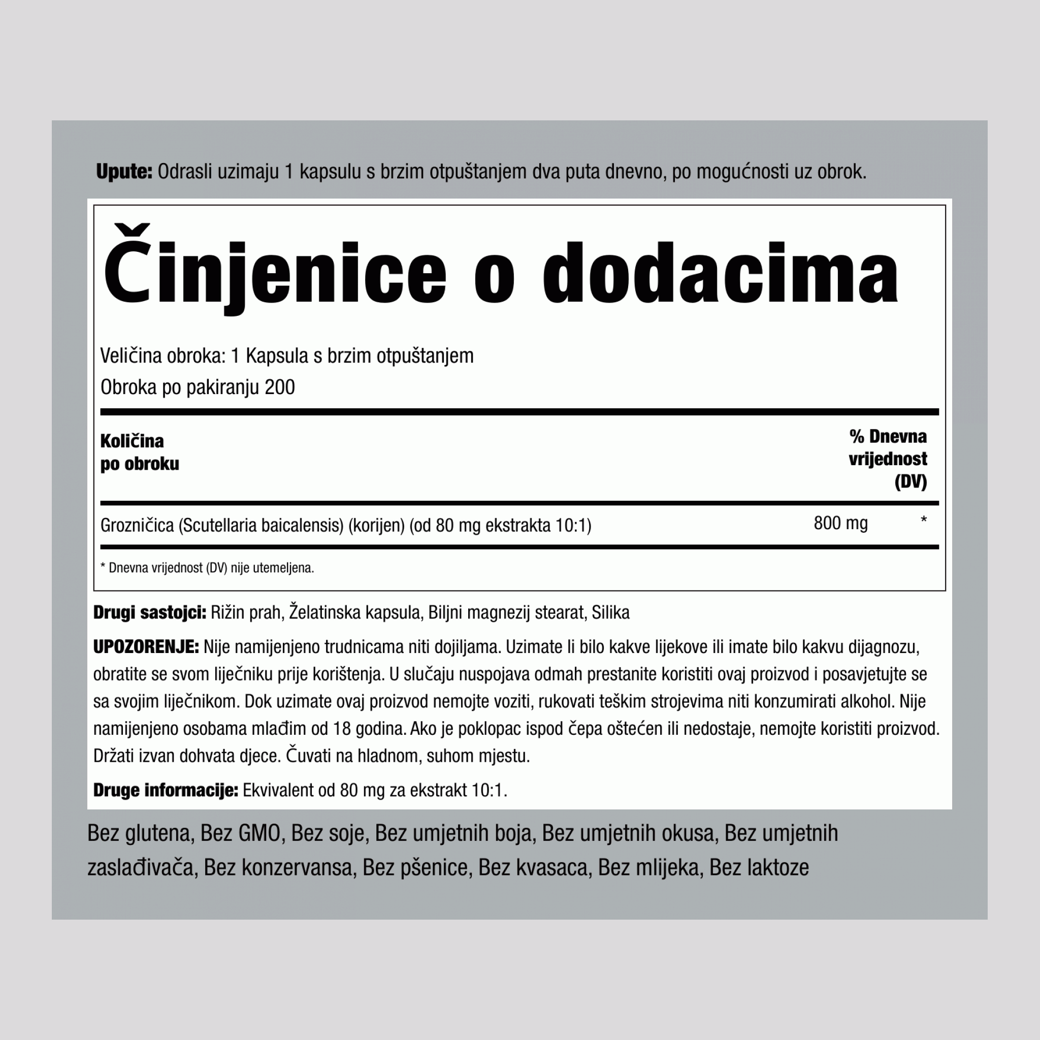 Biljka bajkalska kapica  800 mg 200 Kapsule s brzim otpuštanjem     