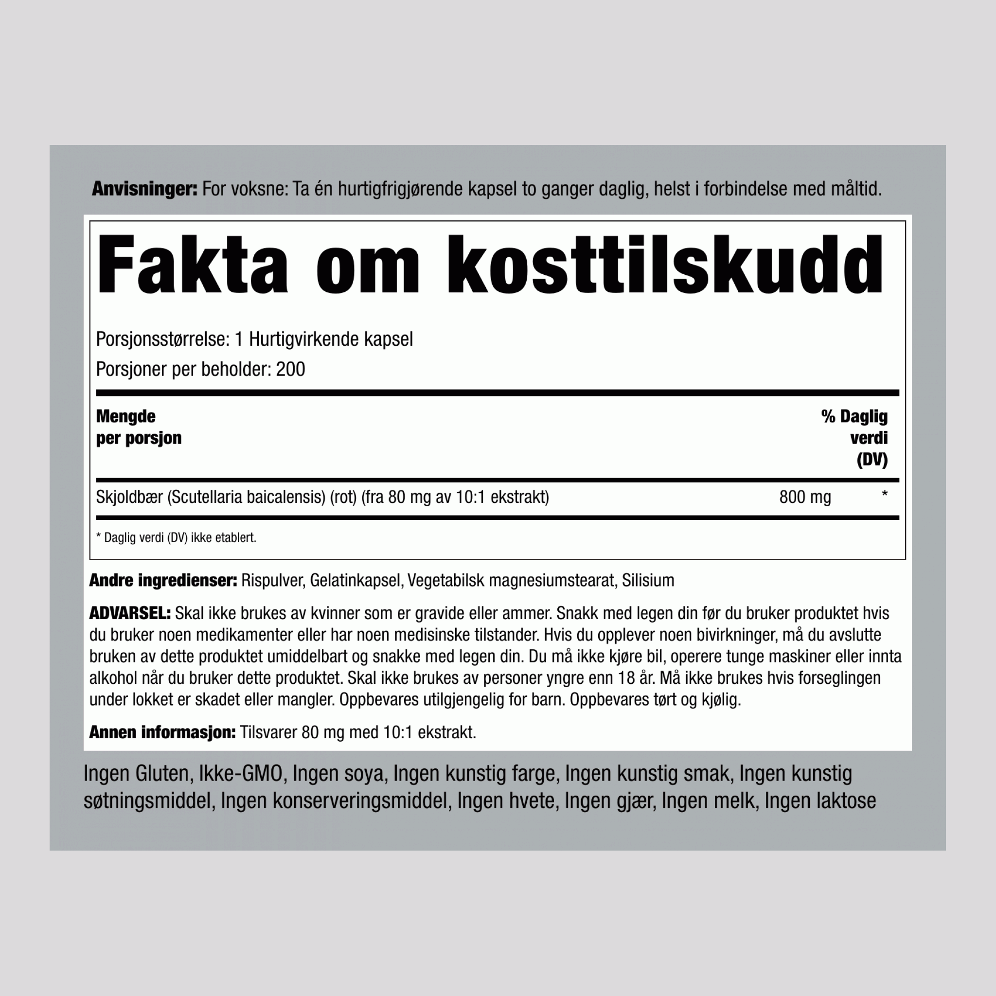 Skjoldbærer  800 mg 200 Hurtigvirkende kapsler     