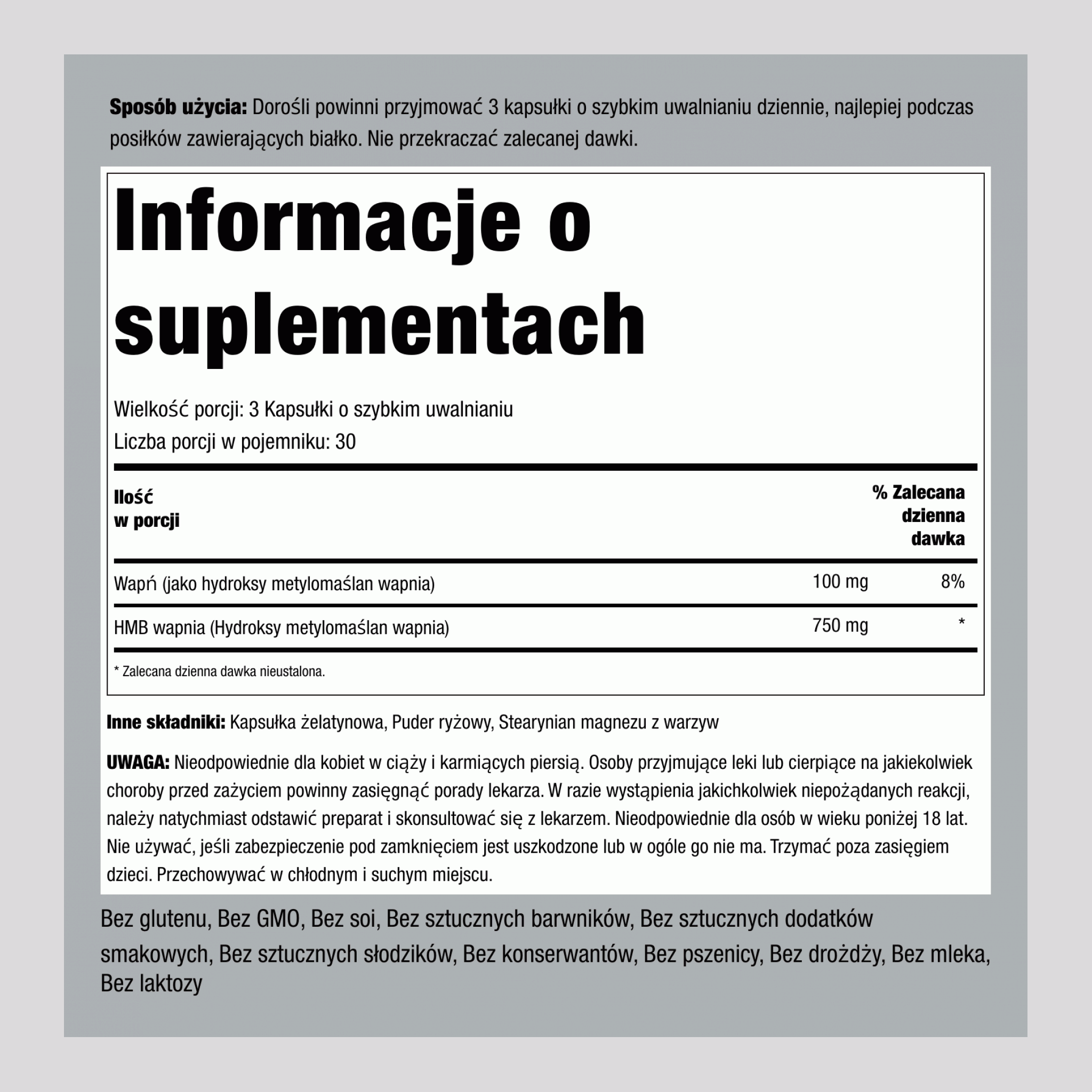 HMB  750 mg (na porcję) 90 Kapsułki o szybkim uwalnianiu  