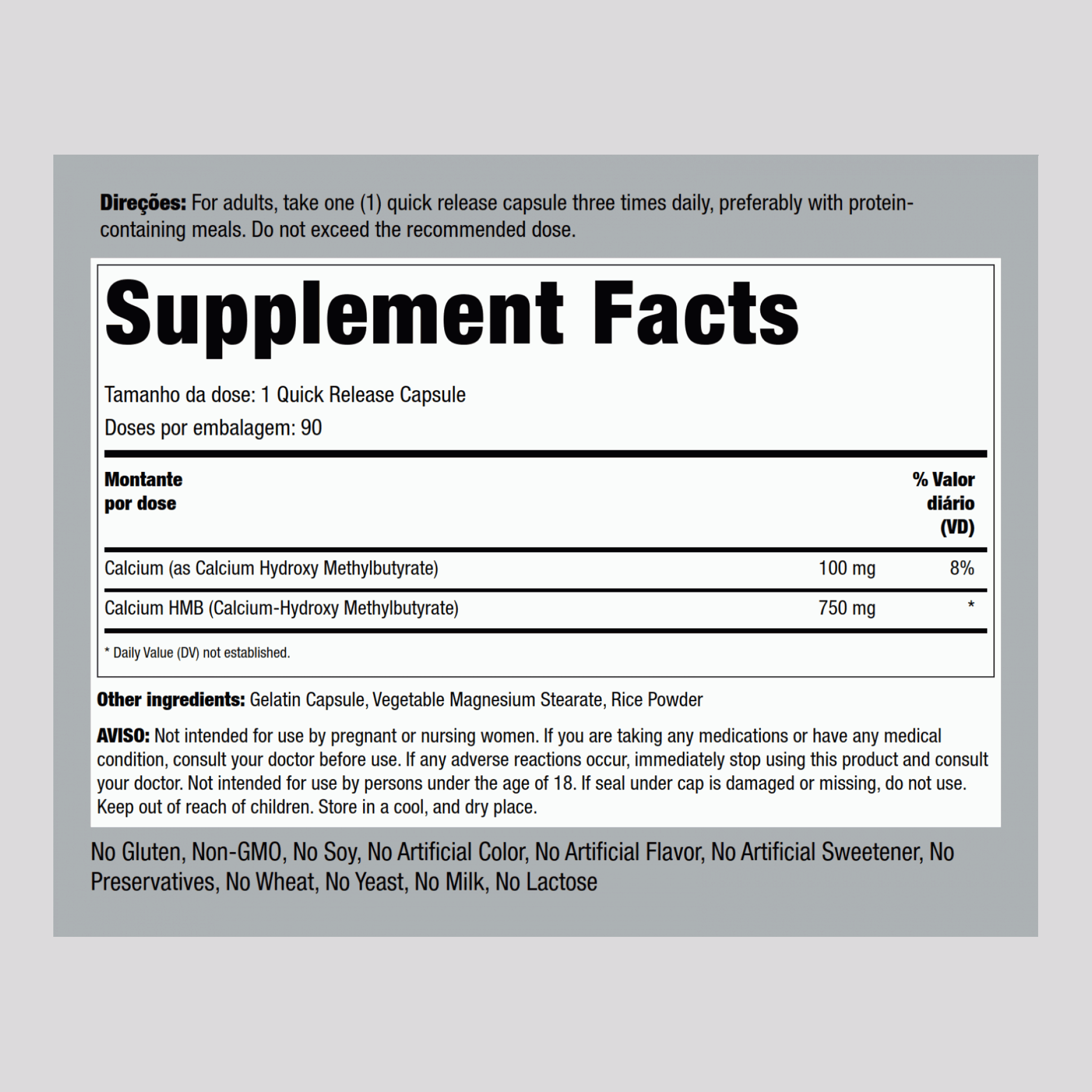 HMB  750 mg 90 Cápsulas de Rápida Absorção     