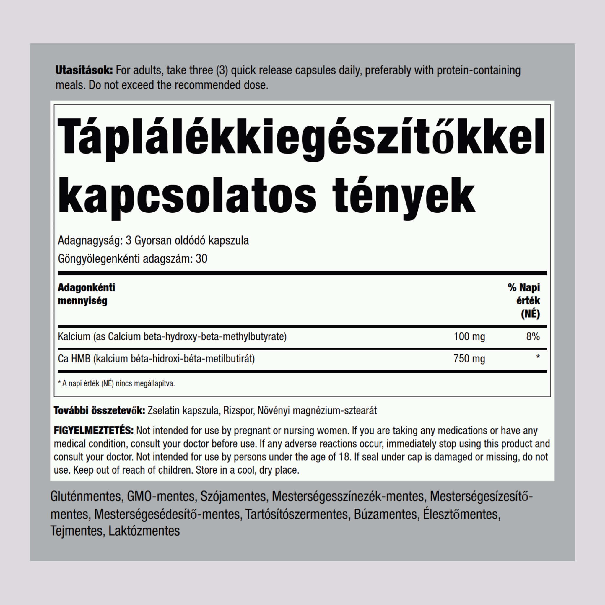 HMB  750 mg (adagonként) 90 Gyorsan oldódó kapszula 2 Palackok    