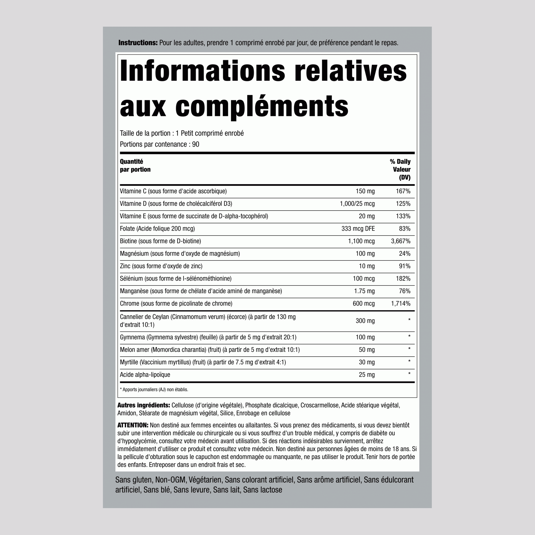 Formule diabétique 90 Petits comprimés enrobés       