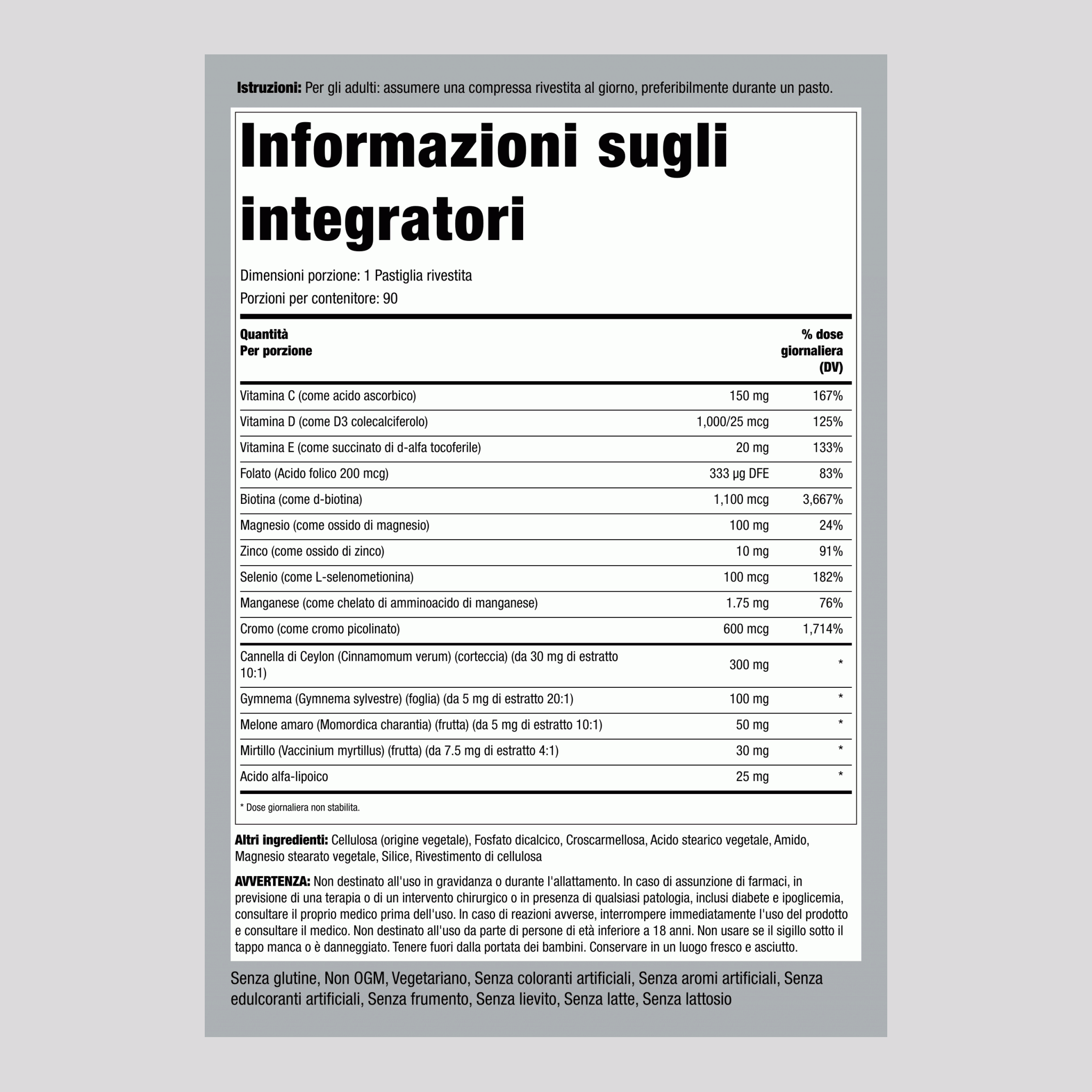 Formula per diabetici,  90 Pastiglie rivestite 2 Bottiglie