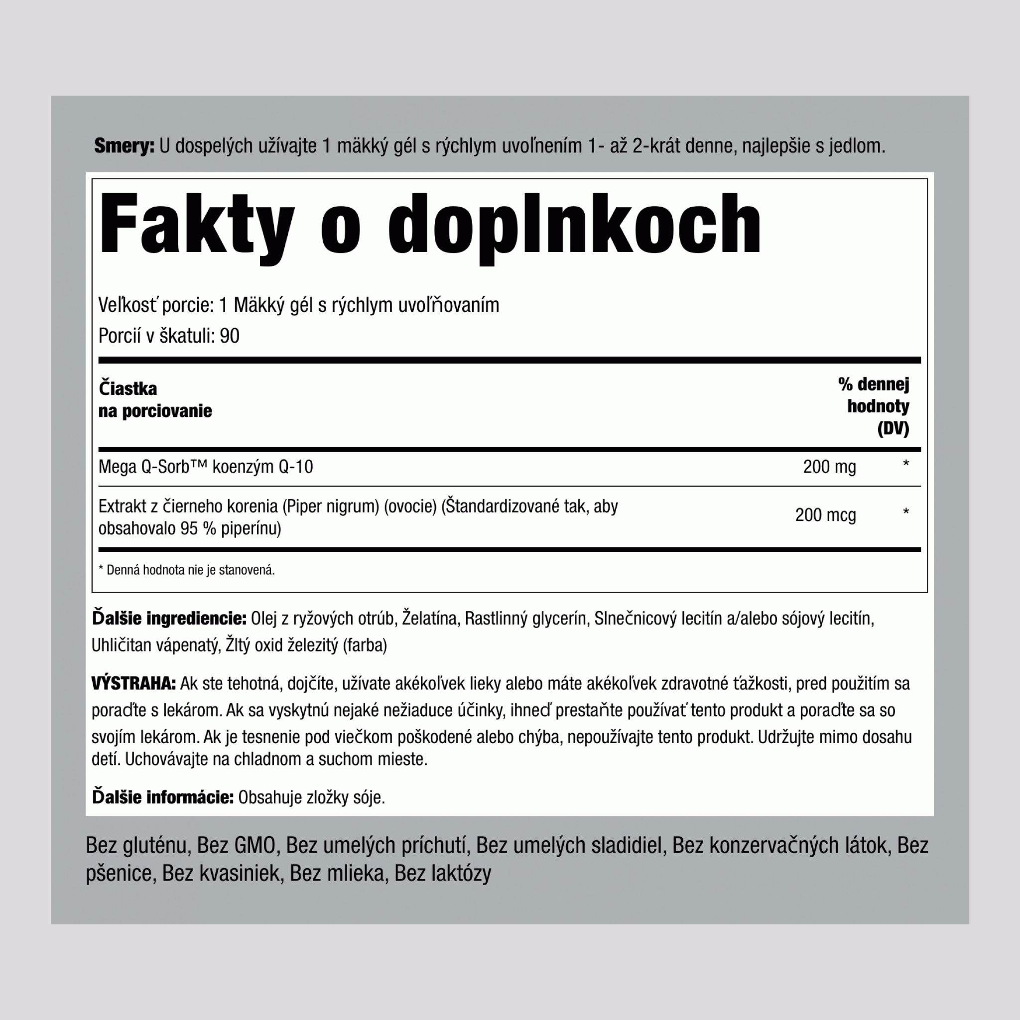 Koenzým Q10 200 mg 90 Mäkké gély s rýchlym uvoľňovaním     