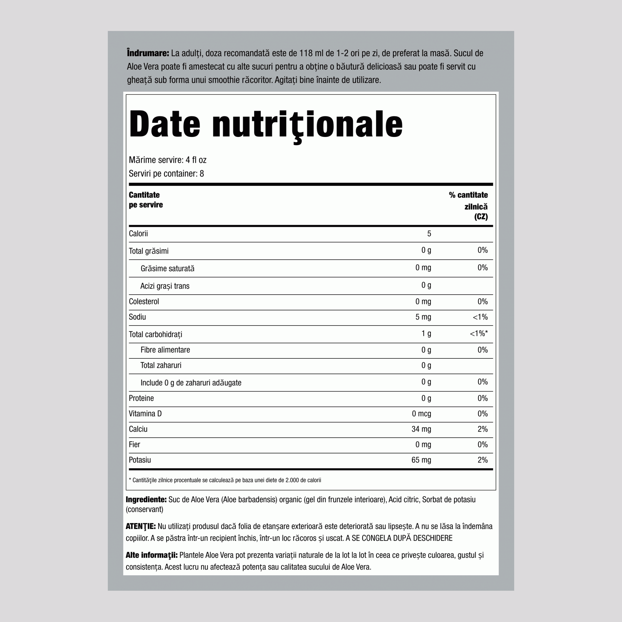 Suc de aloe vera 32 fl oz 946 ml Sticlă    