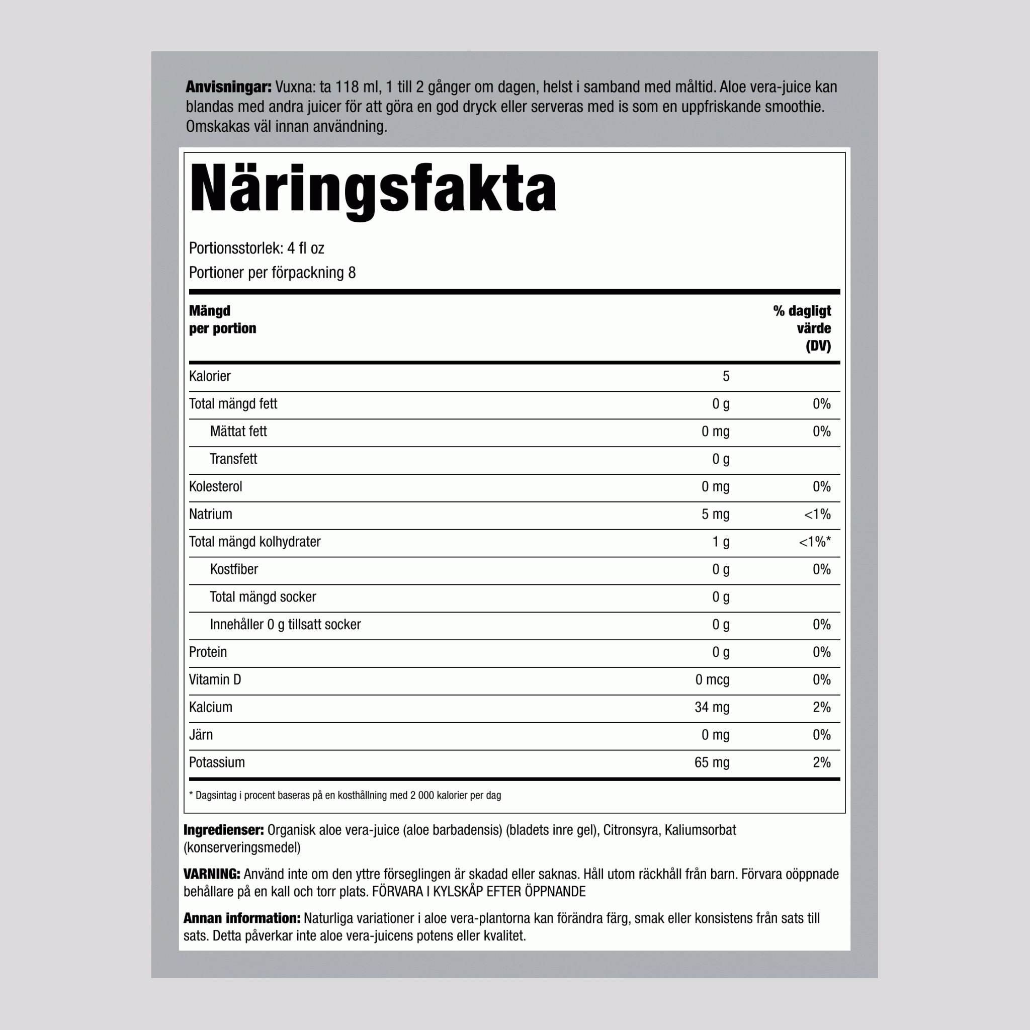 Aloe Vera-saft 32 fl oz 946 ml Flaska    