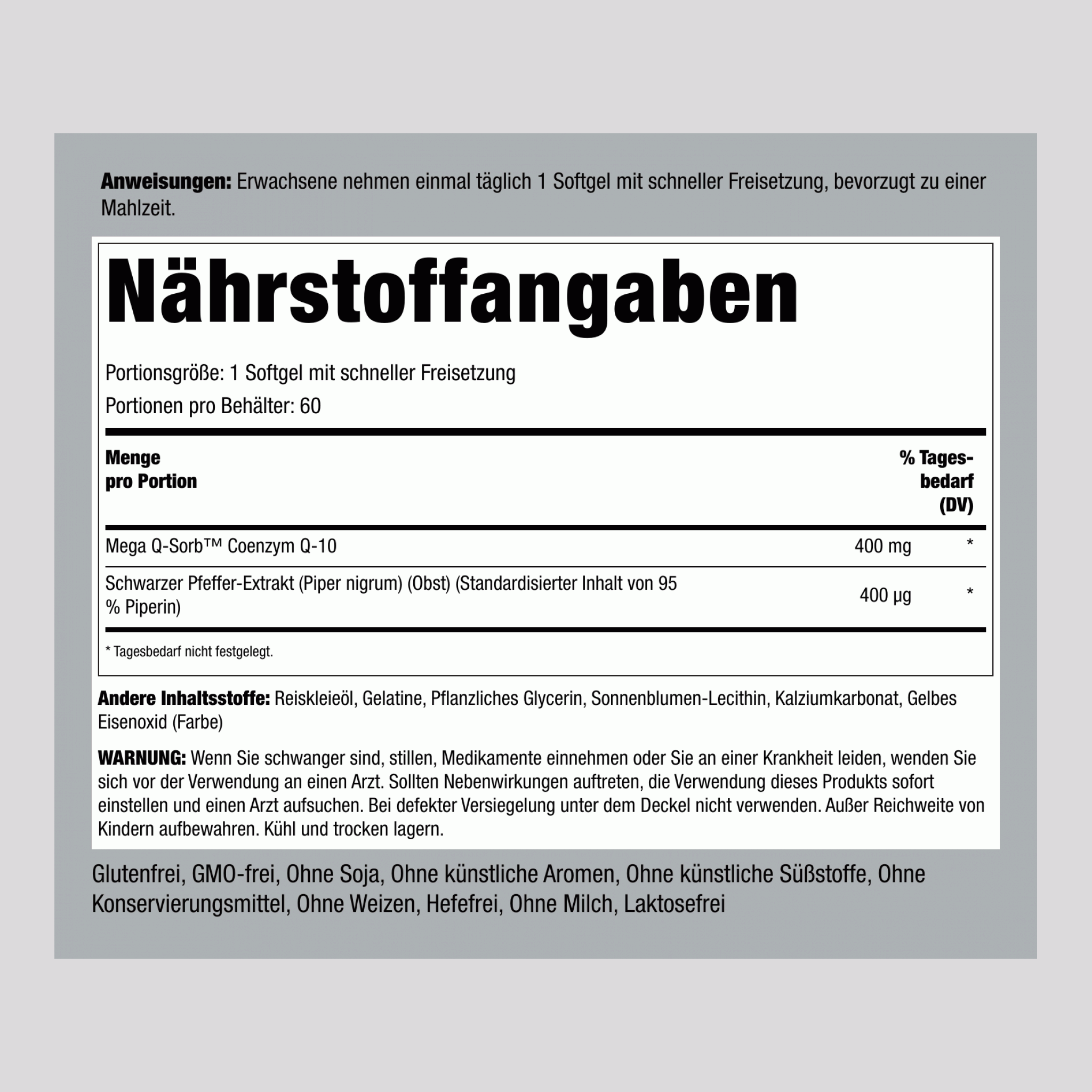 CoQ10 400 mg 60 Softgele mit schneller Freisetzung     