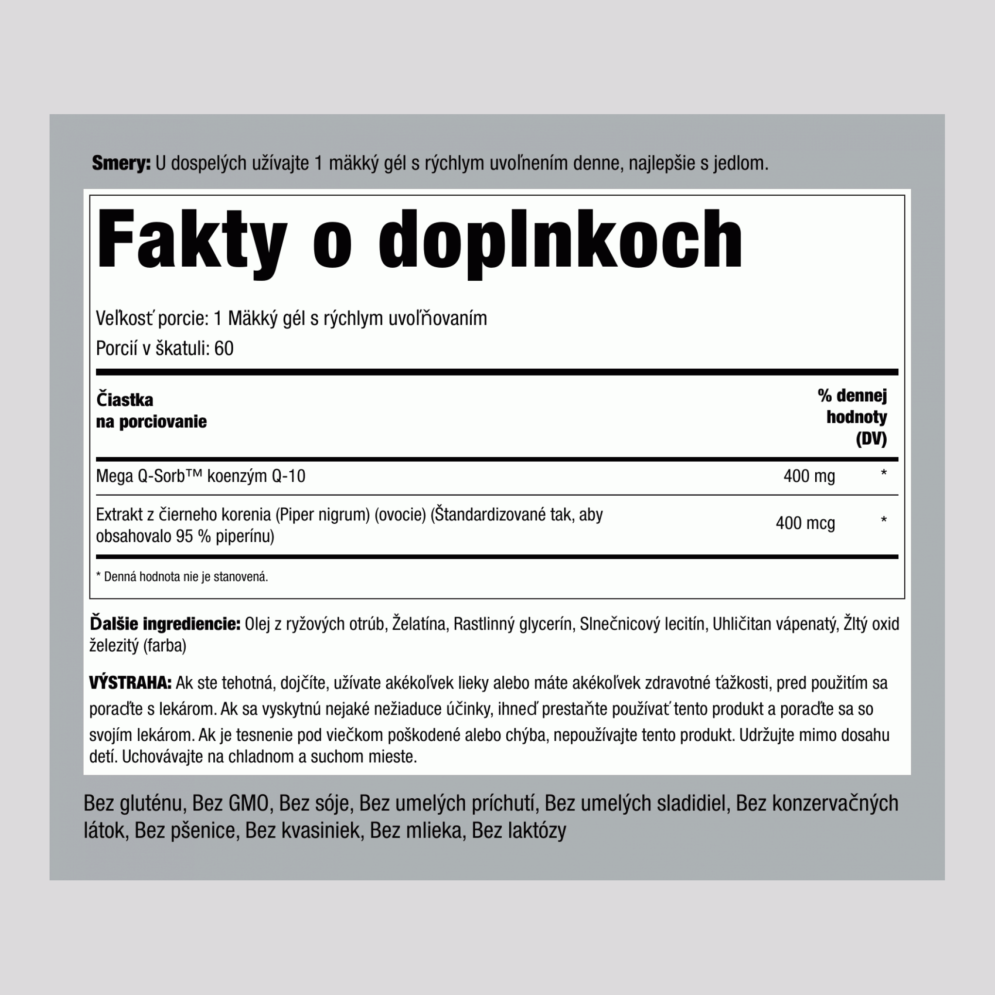 Koenzým Q10 400 mg 60 Mäkké gély s rýchlym uvoľňovaním     