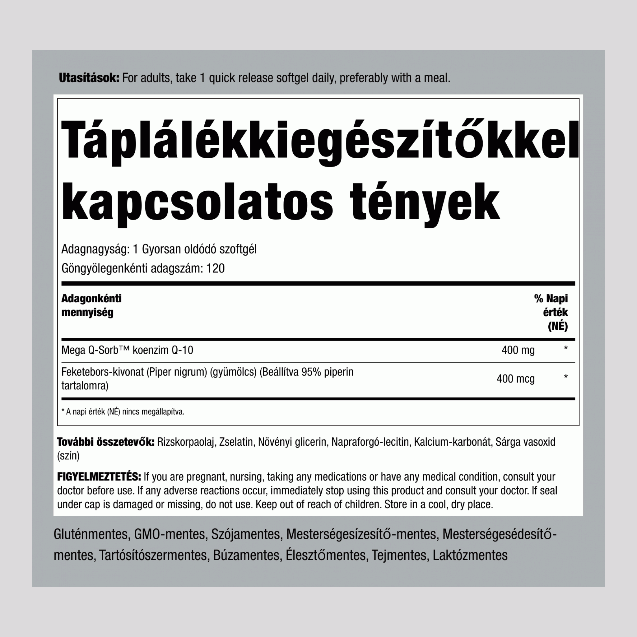 Q10 koenzim 400 mg 120 Gyorsan oldódó szoftgél     