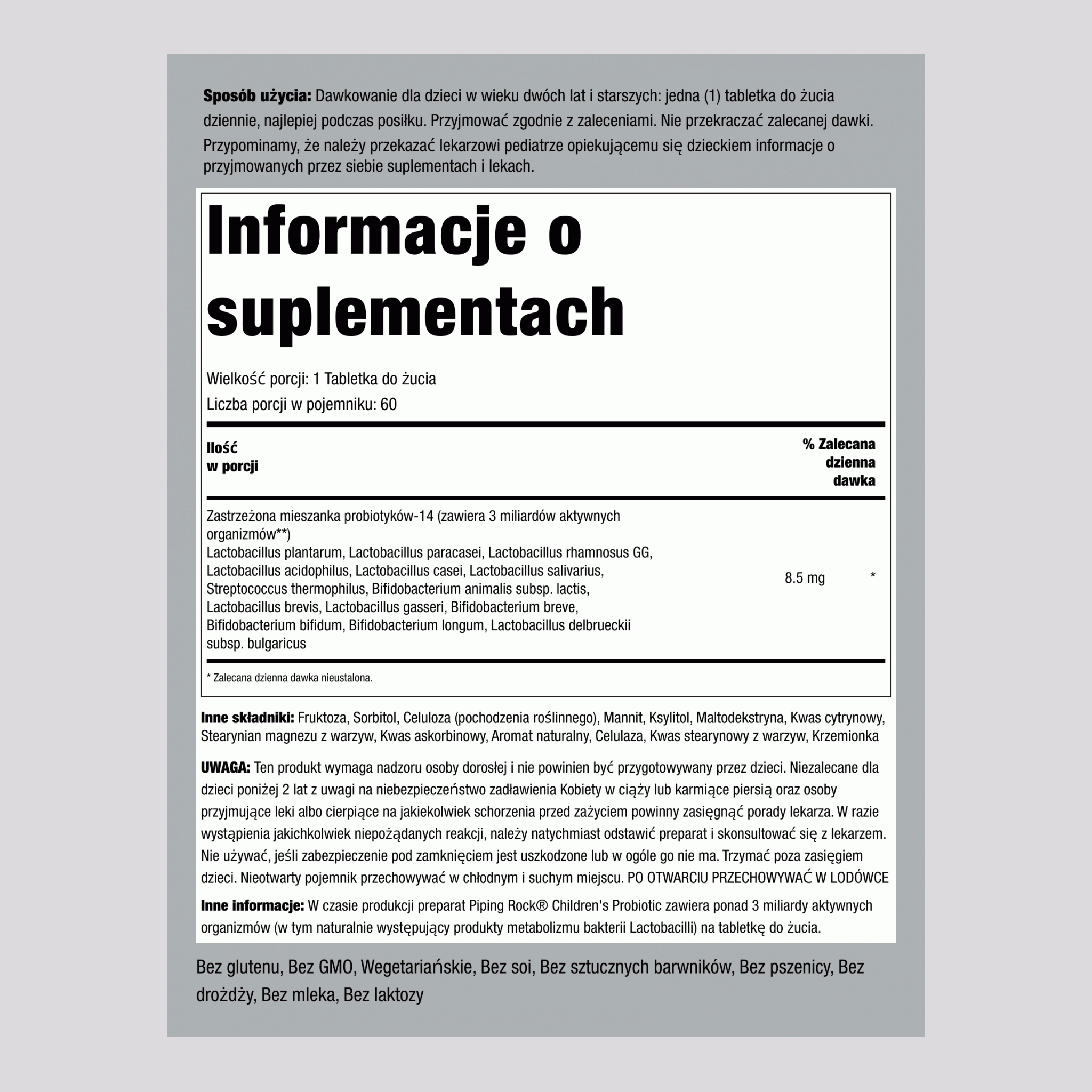 Probiotyk dla Dzieci 14 Szczepów 3 Miliardy Organizmów, 60 Tabletek do Żucia