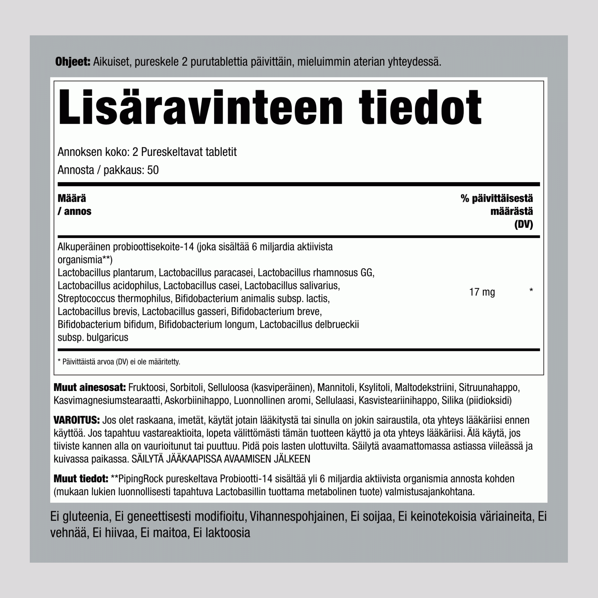 Pureskeltava probiootti 14 kantaa 6 miljardia organismia (marja) 100 Pureskeltavat tabletit      
