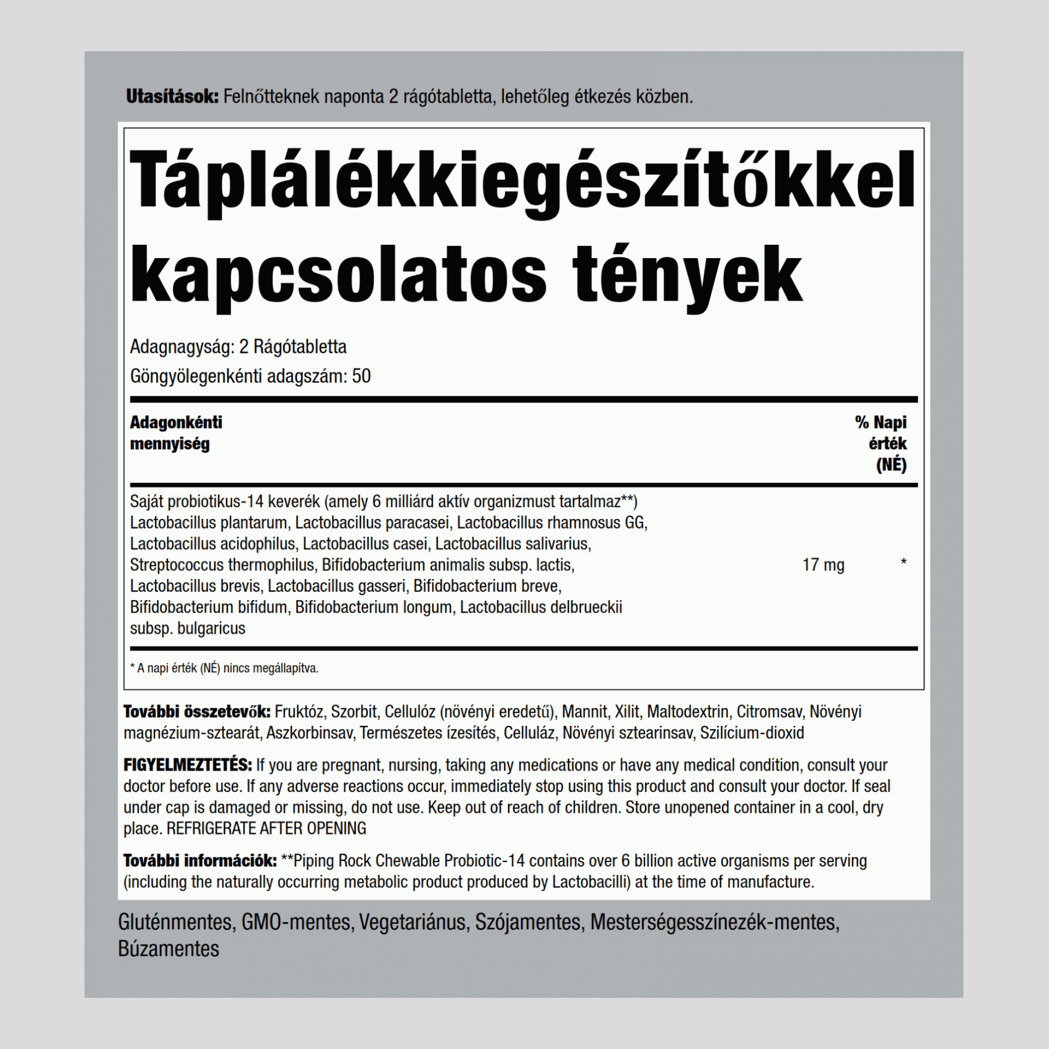 Probiotikum rágótabletta 14 törzs 6 milliárd organizmus (természetes bogyós) 100 Rágótabletta       