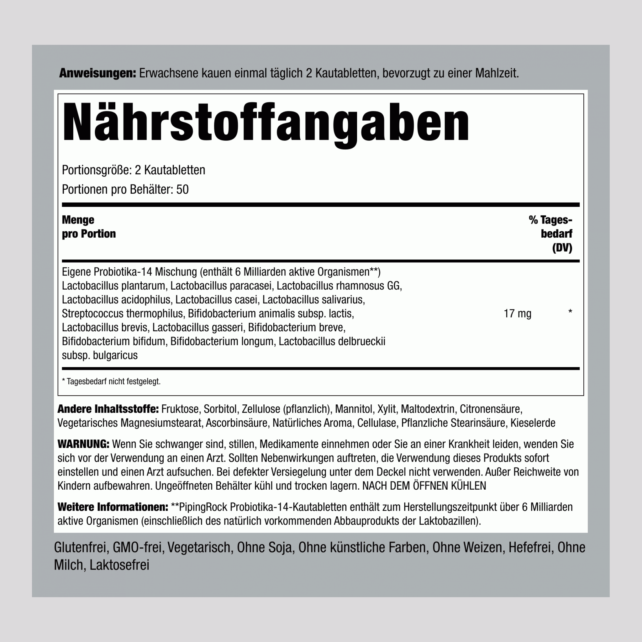 Probiotikum zum Kauen 14 Stämme 6 Milliarden Organismen (Beere) 100 Kautabletten 2 Flaschen     