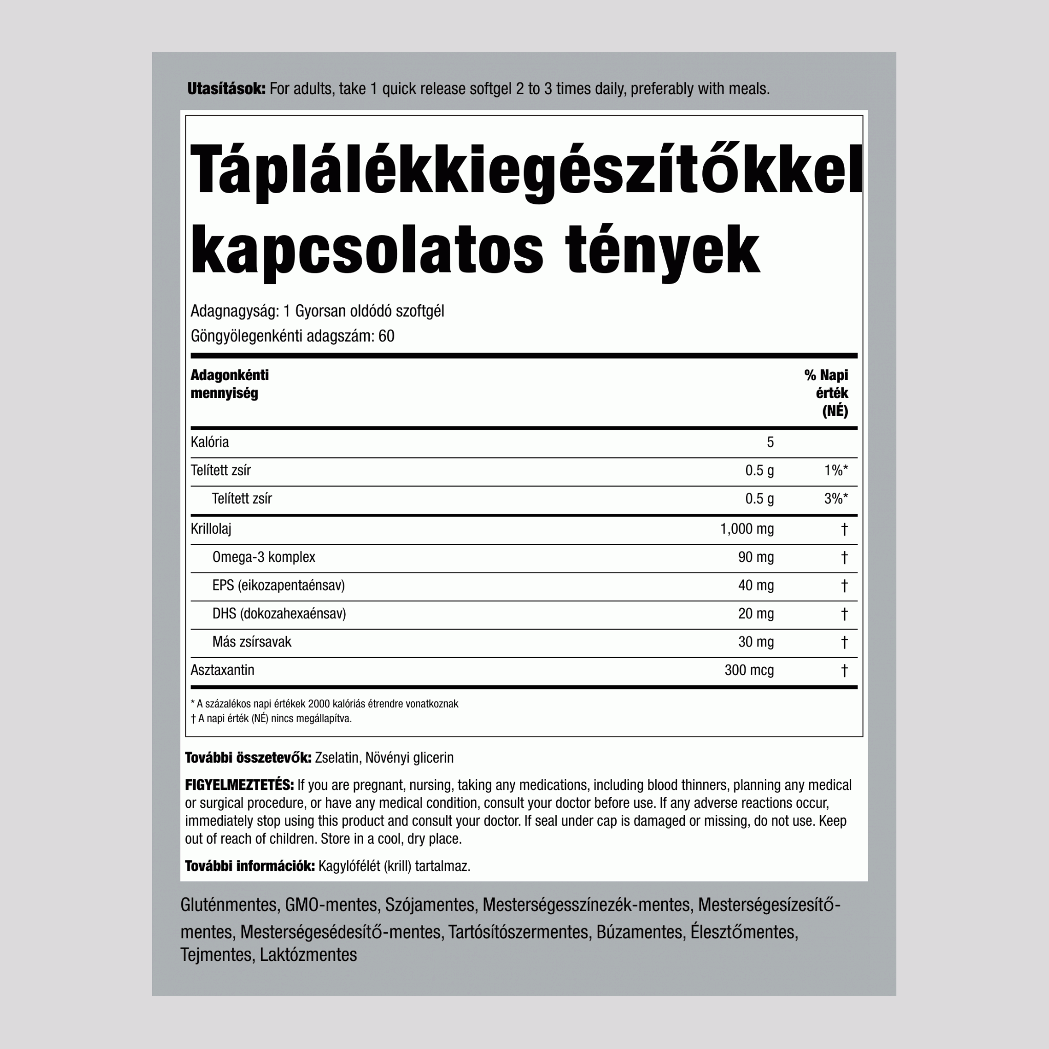 Krillolaj  1000 mg 60 Gyorsan oldódó szoftgél     