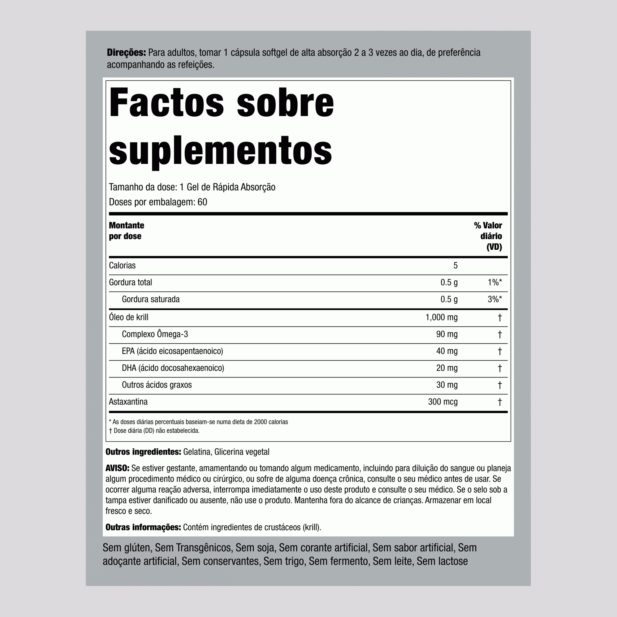 Óleo de krill  1000 mg 60 Gels de Rápida Absorção     