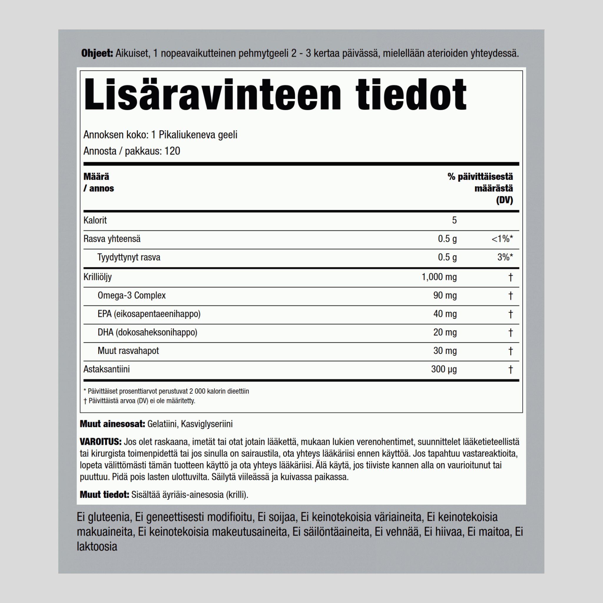 Krilliöljy 1000 mg 120 Pikaliukenevat geelit     