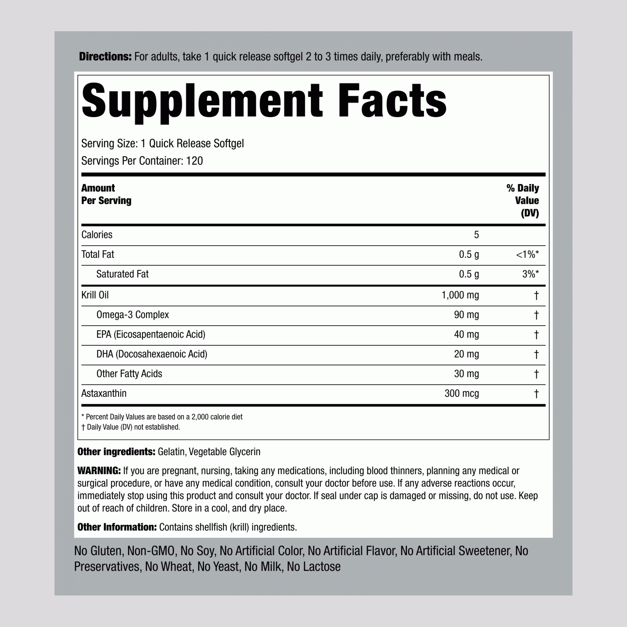 Huile de Krill,  1000 mg 120 Capsules molles à libération rapide 2 Bouteilles