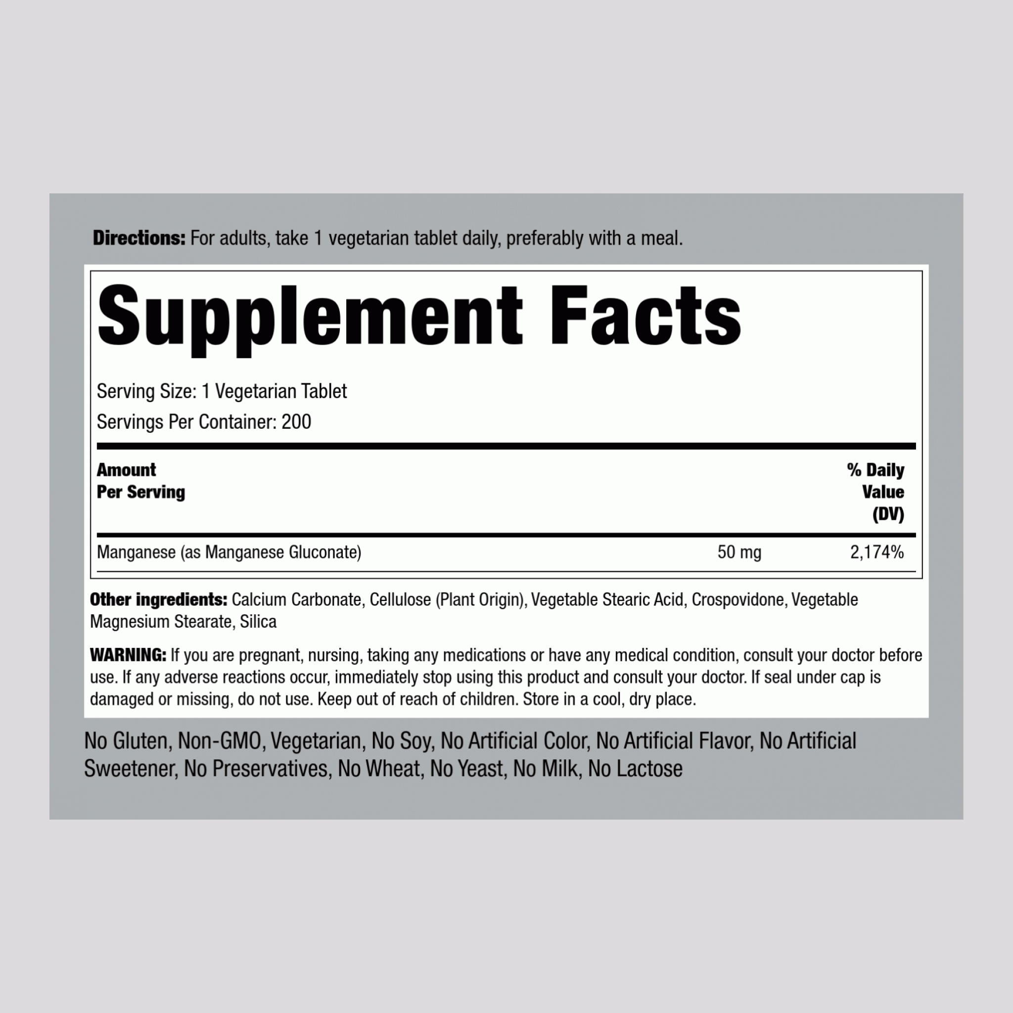 Chelated Manganese, 50 mg, 200 Tablets