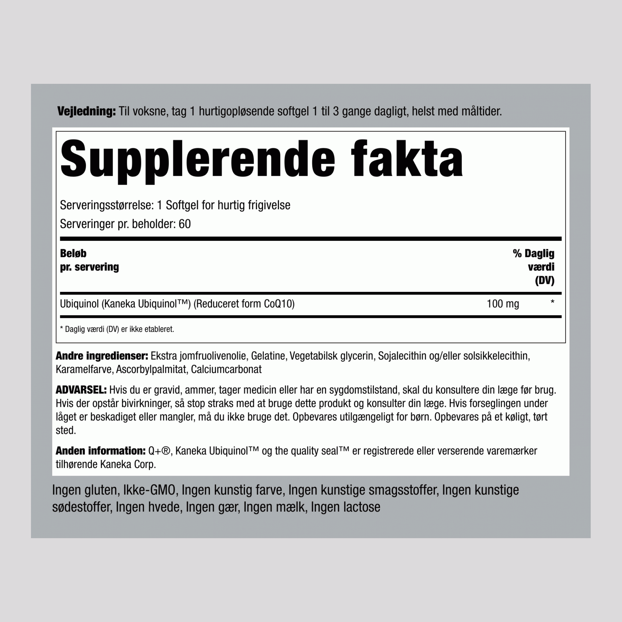 Ubiquinol 100 mg 60 Softgel for hurtig frigivelse     