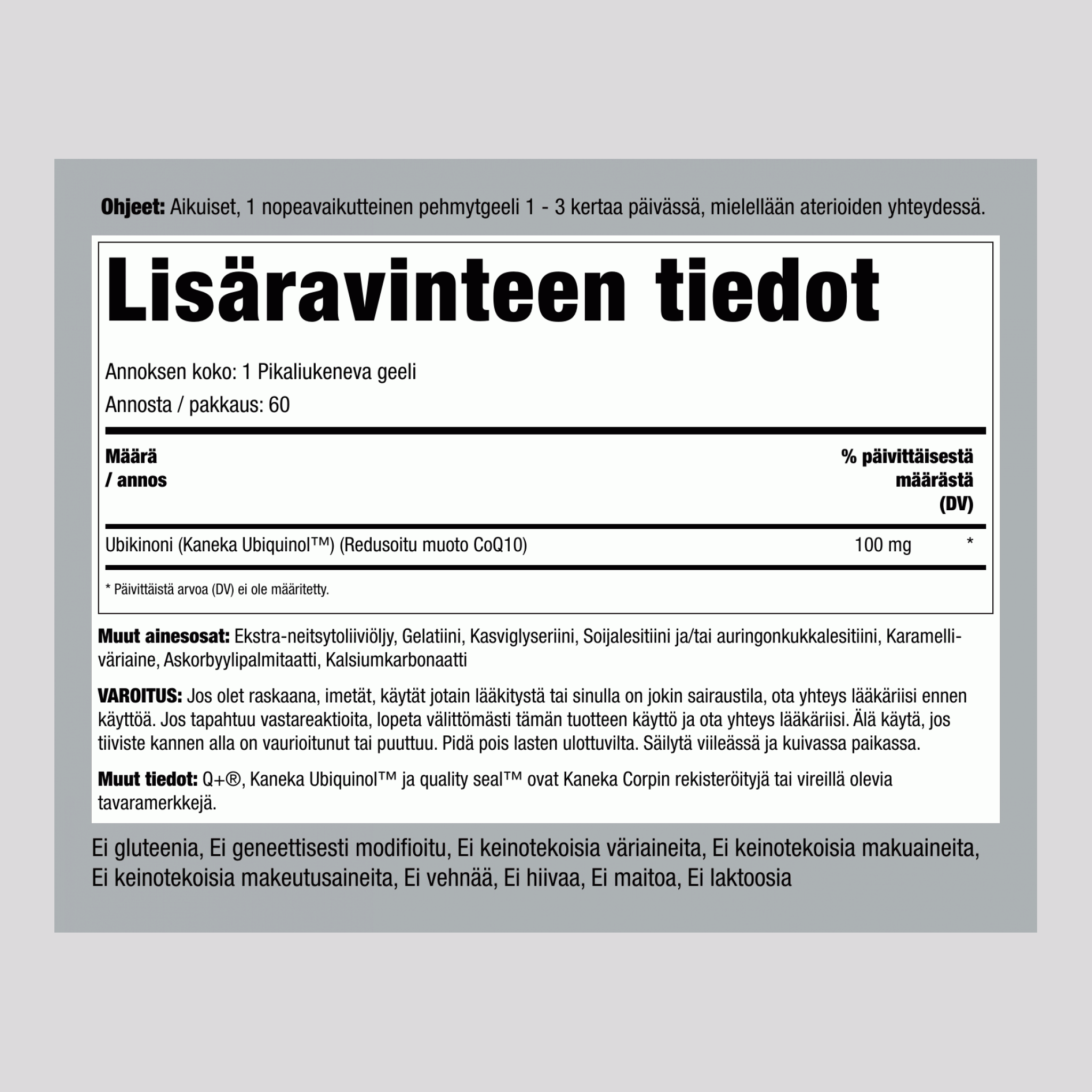 Ubikinoli 100 mg 60 Pikaliukenevat geelit     