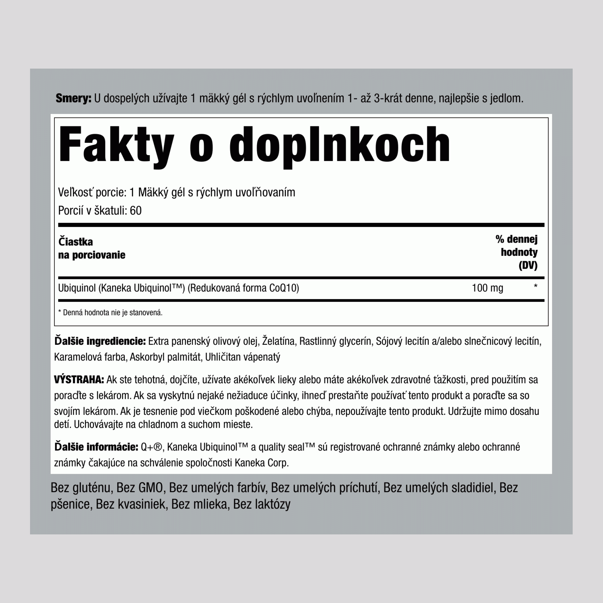 Ubiquinol 100 mg 60 Mäkké gély s rýchlym uvoľňovaním     