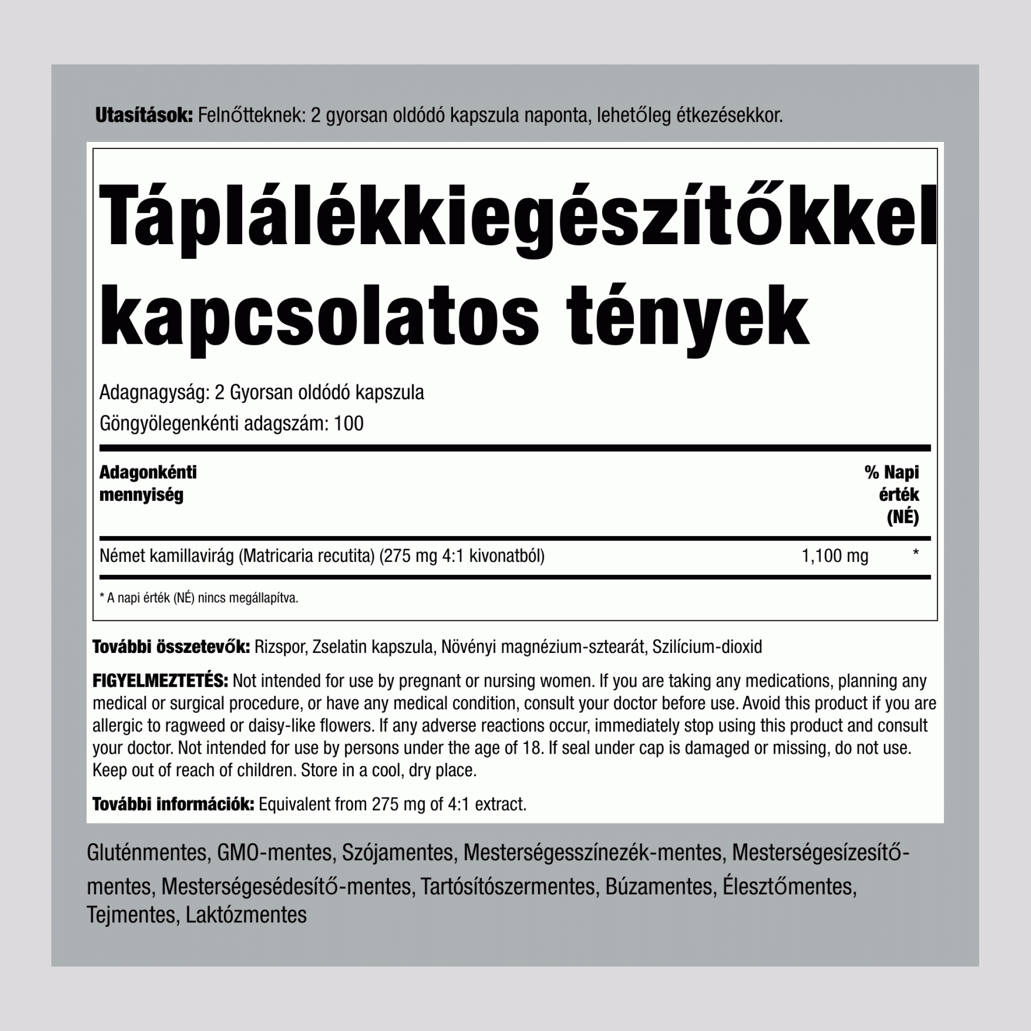 Kamilla  1100 mg (adagonként) 200 Gyorsan oldódó kapszula     