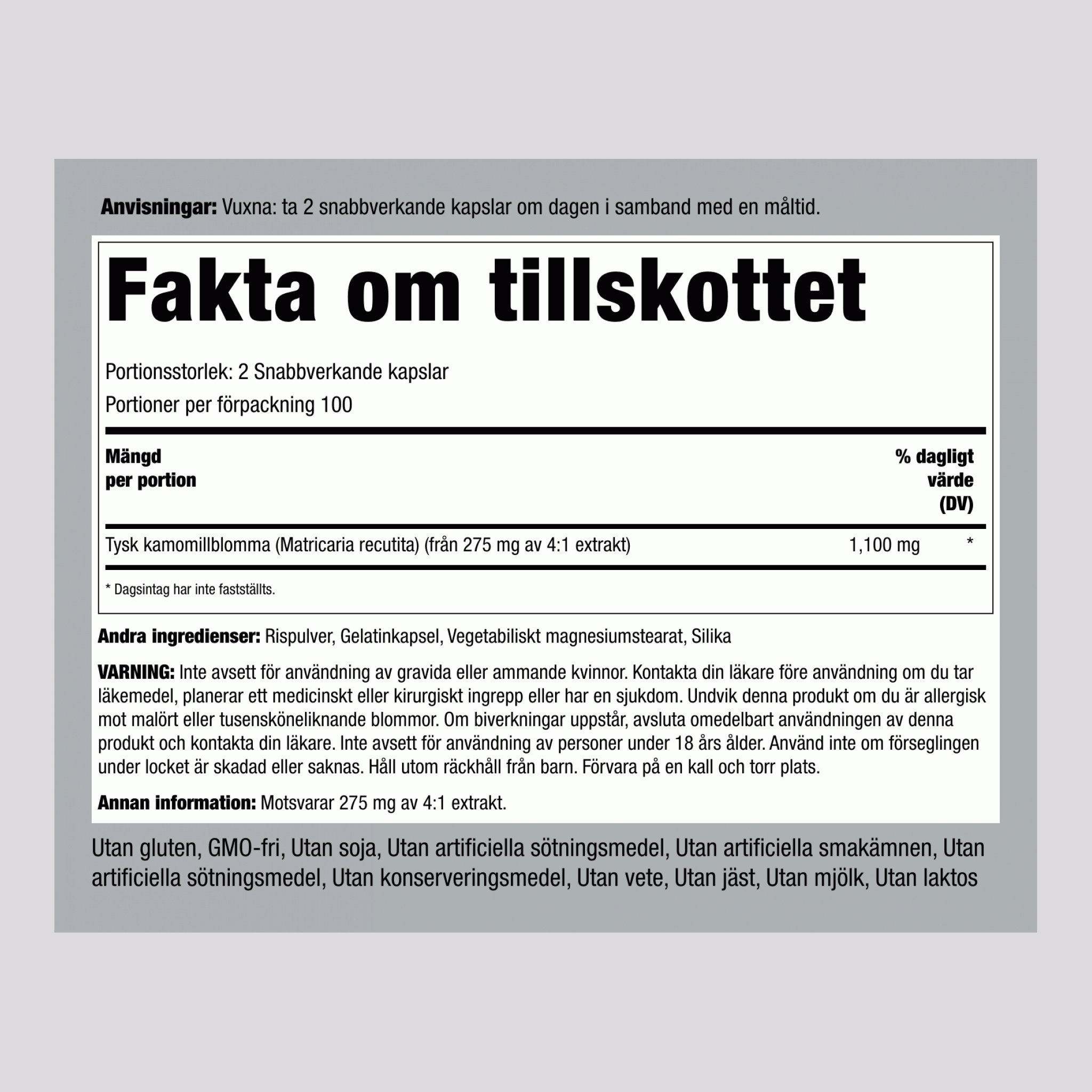 Kamomill  1100 mg (per portion) 200 Snabbverkande kapslar     