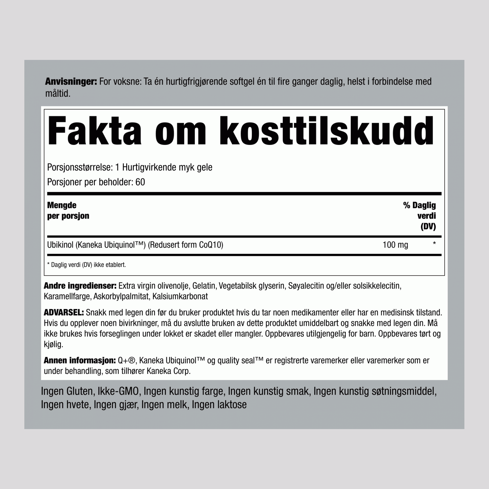 Ubiquinol 100 mg 120 Hurtigvirkende myke geleer     