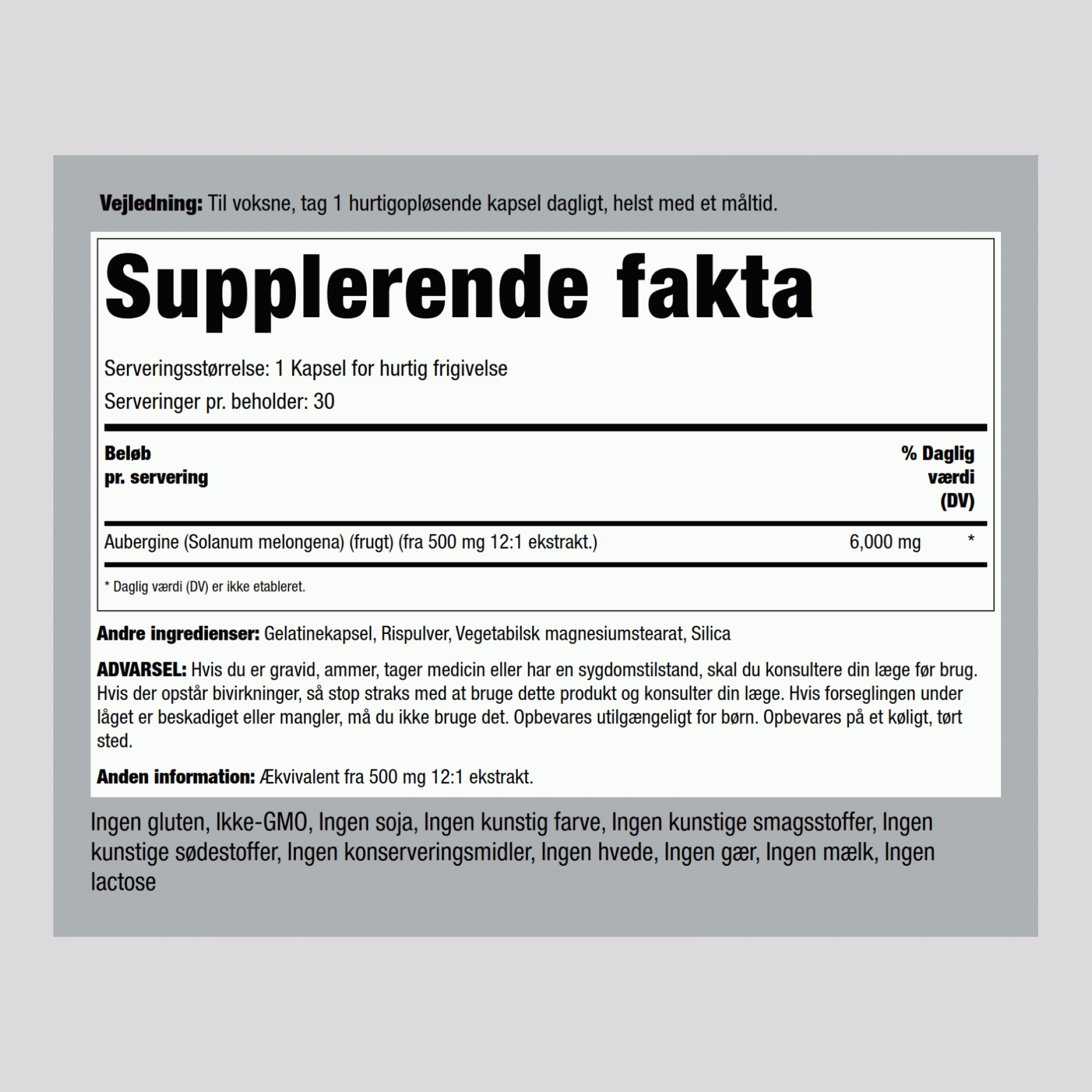 Extrait d'aubergine,  6000 mg 30 Gélules à libération rapide 2 Bouteilles