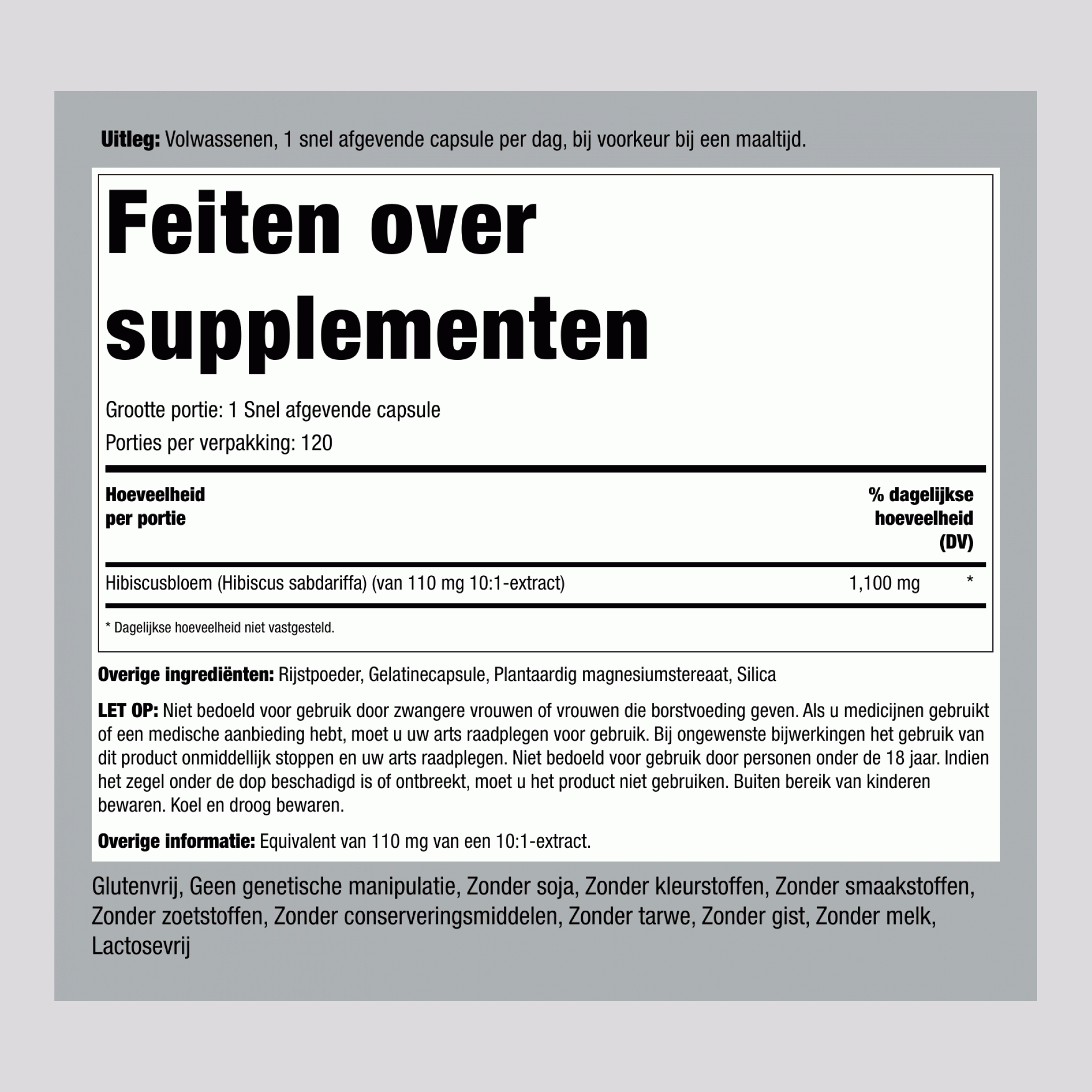 Hibiscusbloem  1100 mg 120 Snel afgevende capsules     