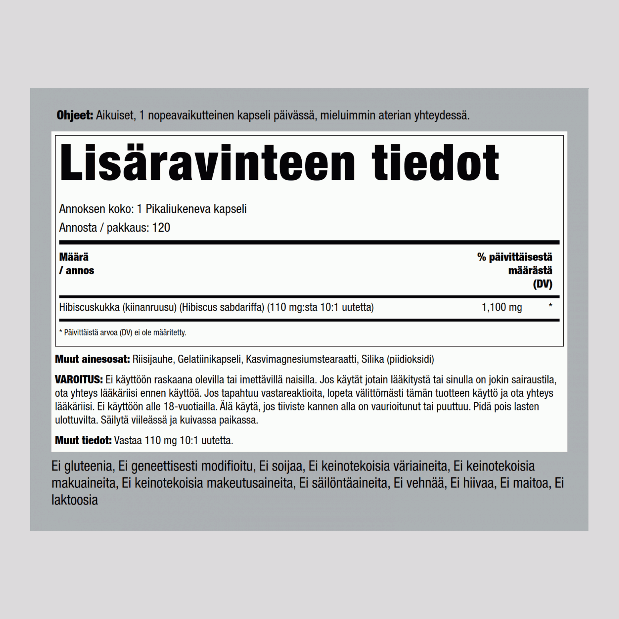 Fleur d’hibiscus,  1100 mg 120 Gélules à libération rapide 2 Bouteilles