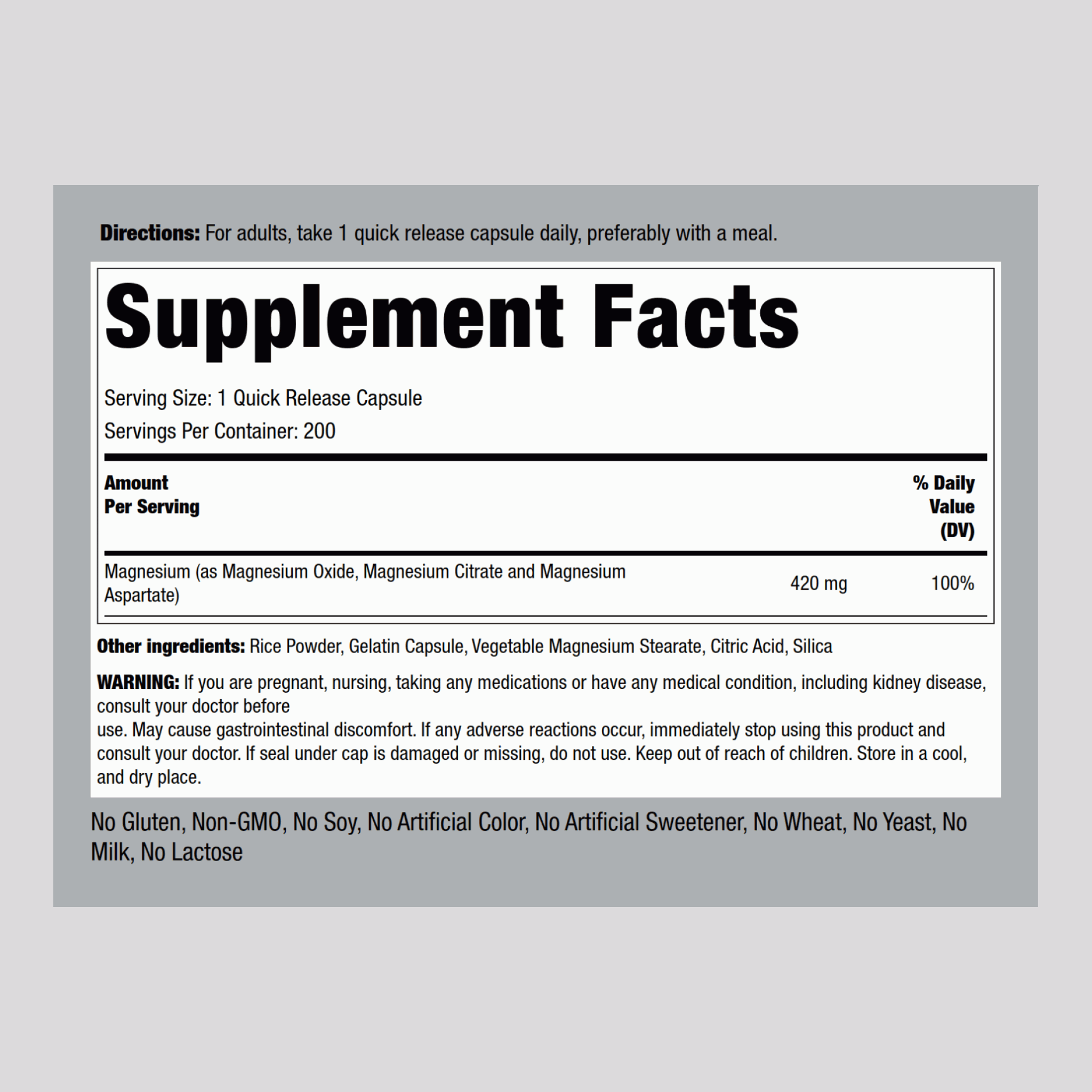 Triple Magnesium Complex, 420 mg, 200 Quick Release Capsules