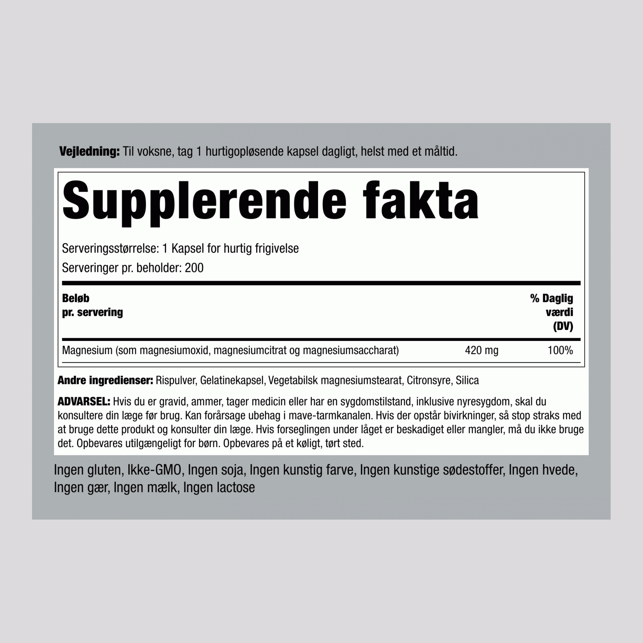 Magnesium Complex med tredobbelt styrke 420 mg 200 Kapsler for hurtig frigivelse 2 Flasker   