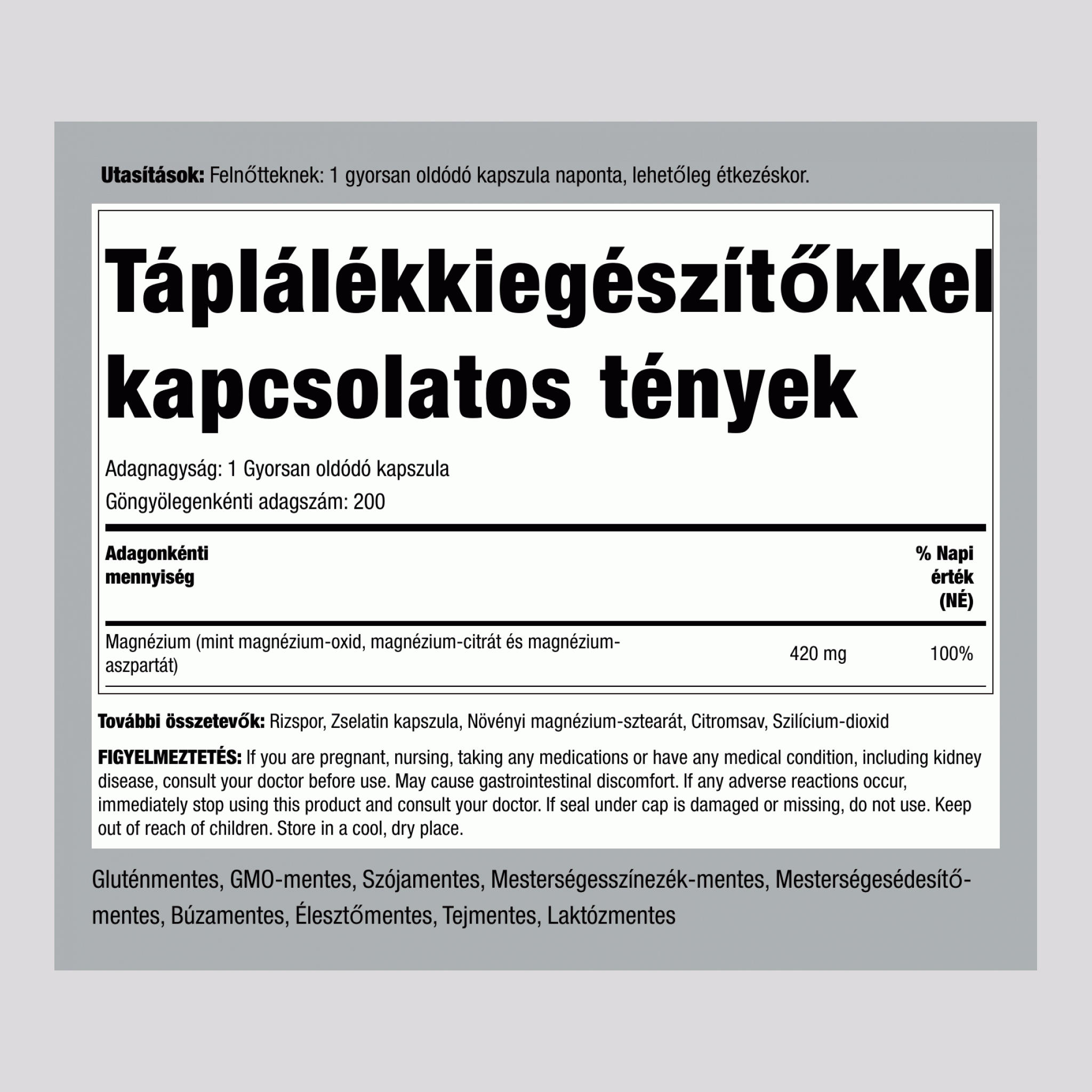 Háromszoros magnézium összetétel 420 mg 200 Gyorsan oldódó kapszula 2 Palackok   