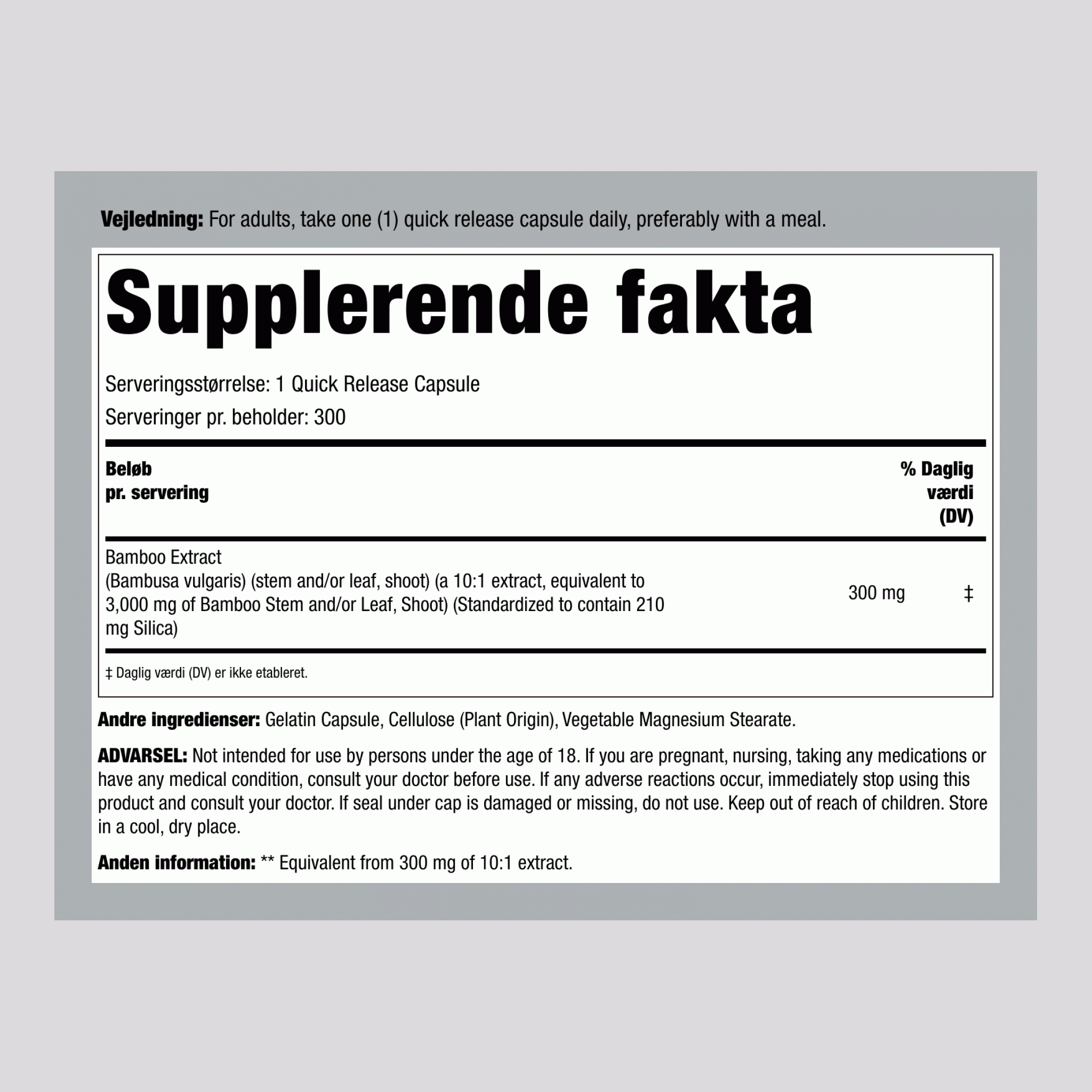 Bambusekstrakt, 3000 mg, 300 kapsler med hurtig frisætning